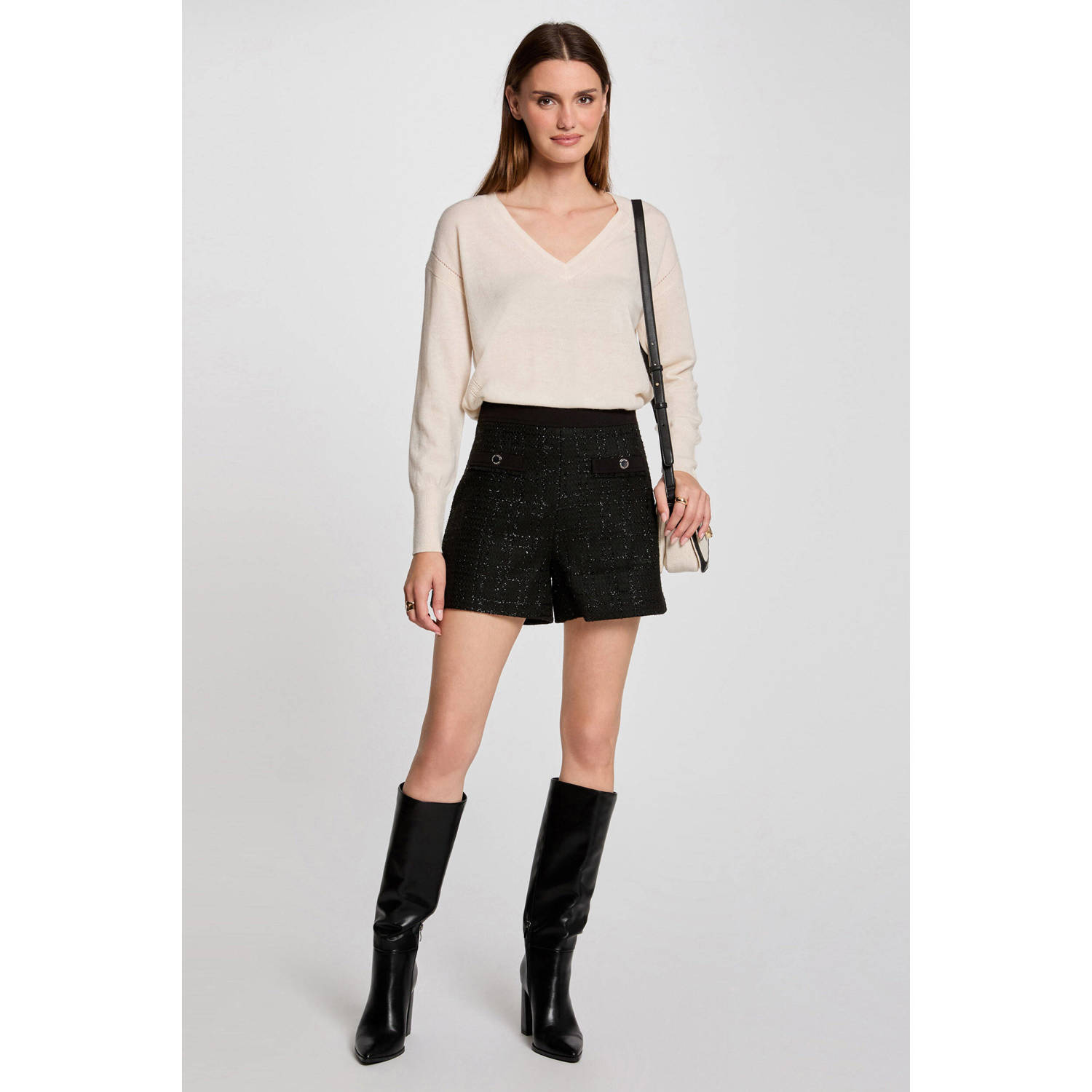 Morgan regular waist casual shorts zwart met lurex
