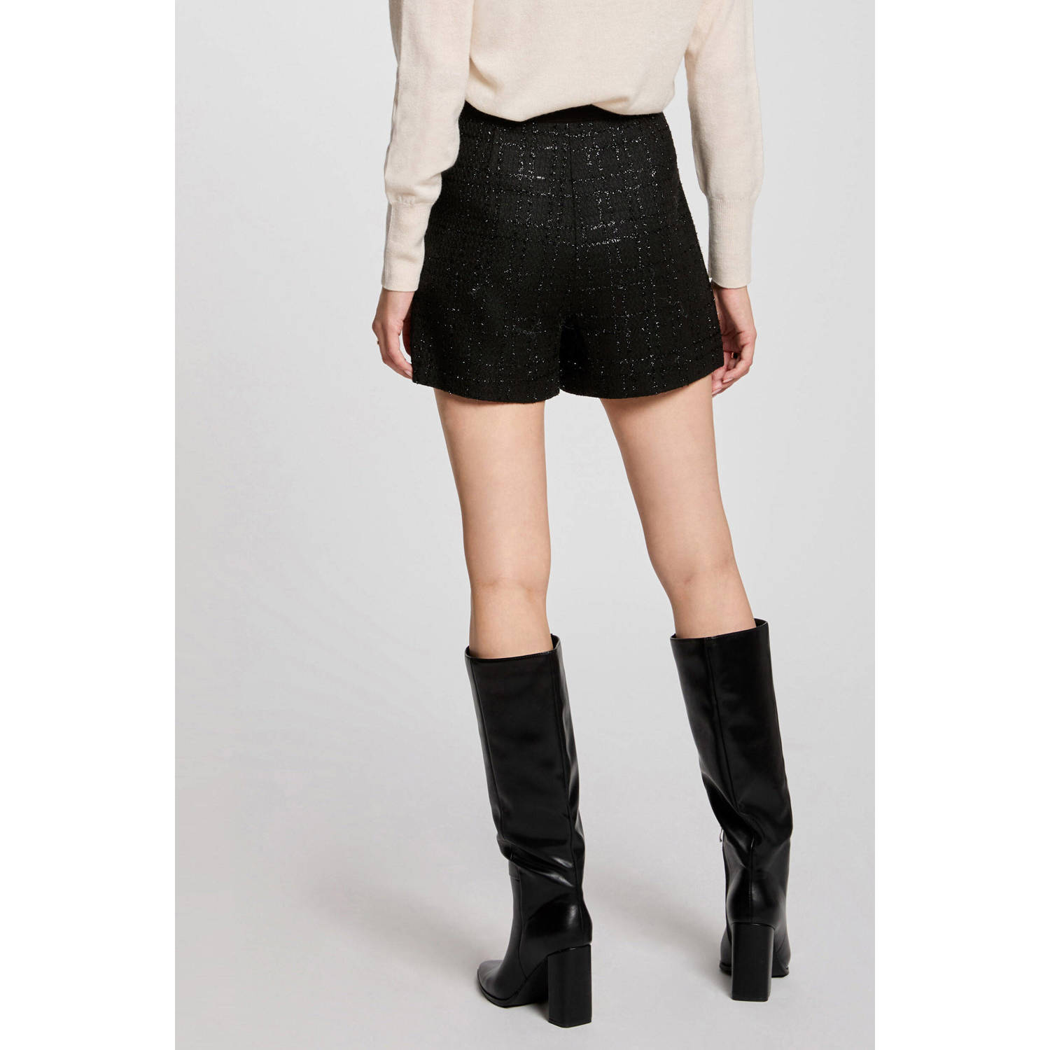 Morgan regular waist casual shorts zwart met lurex