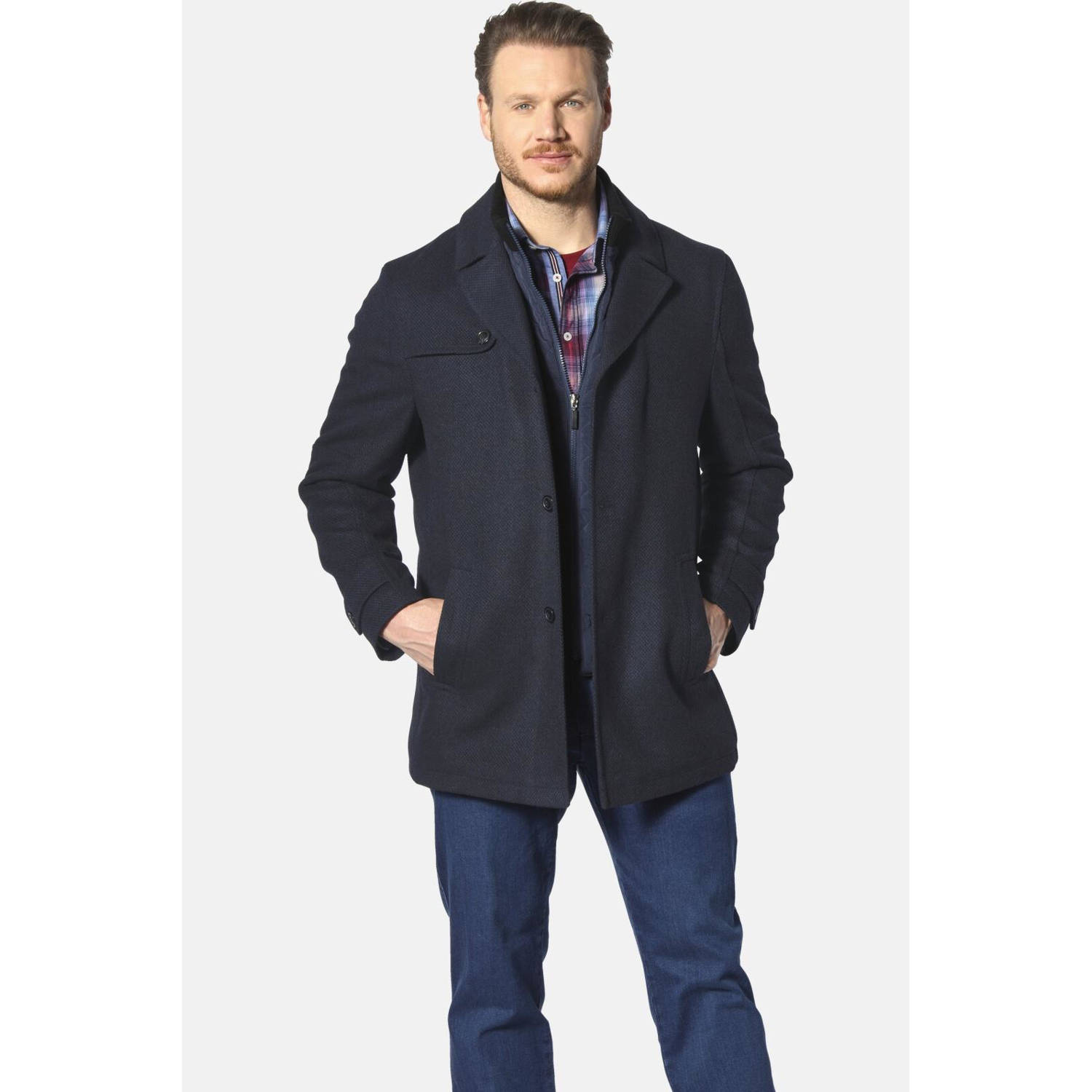 Jan Vanderstorm jas TJORVE met wol Plus Size donkerblauw