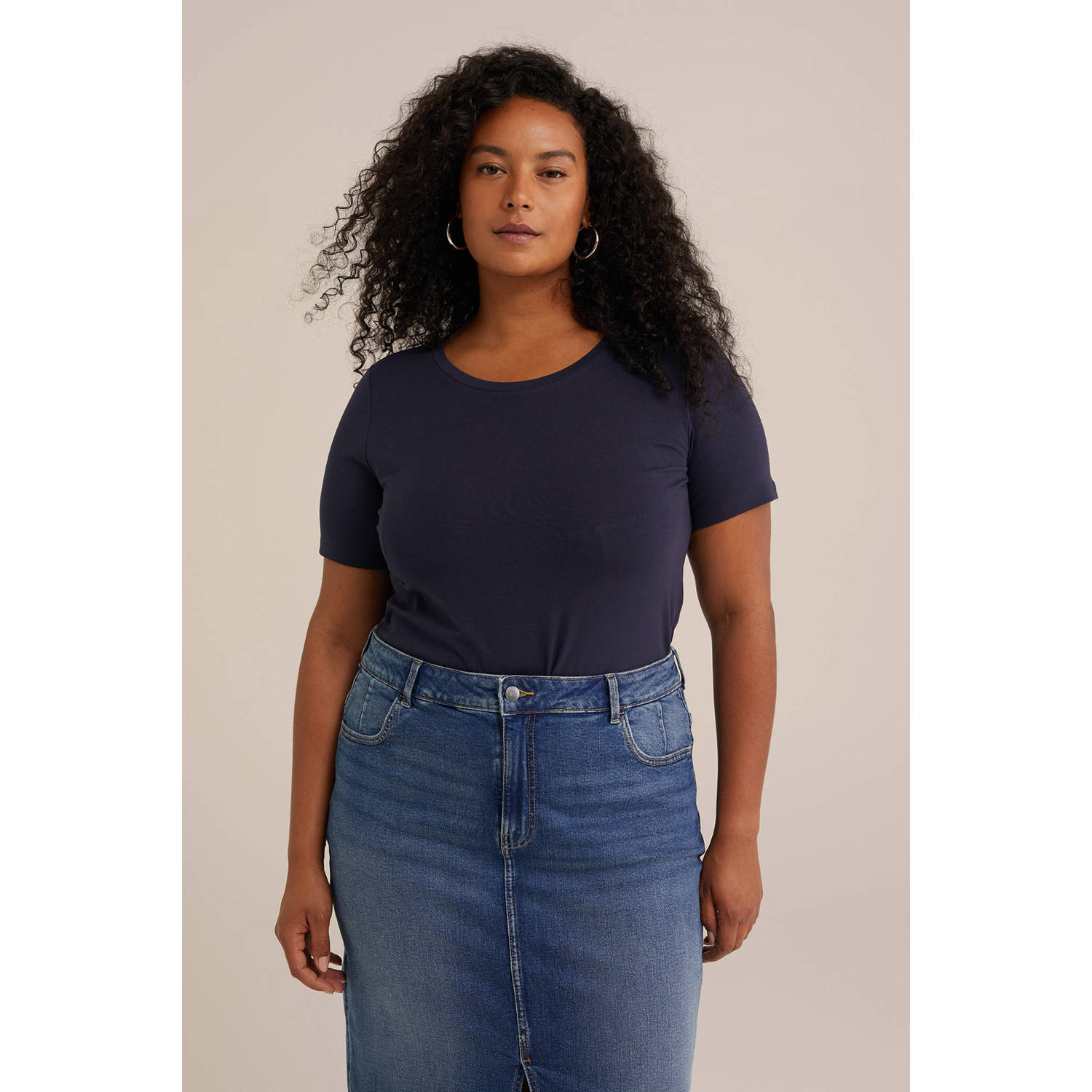 WE Fashion Curve T-shirt donkerblauw