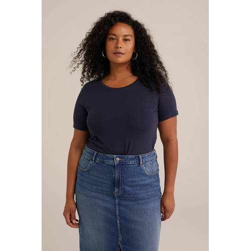 WE Fashion Curve T-shirt donkerblauw afbeelding