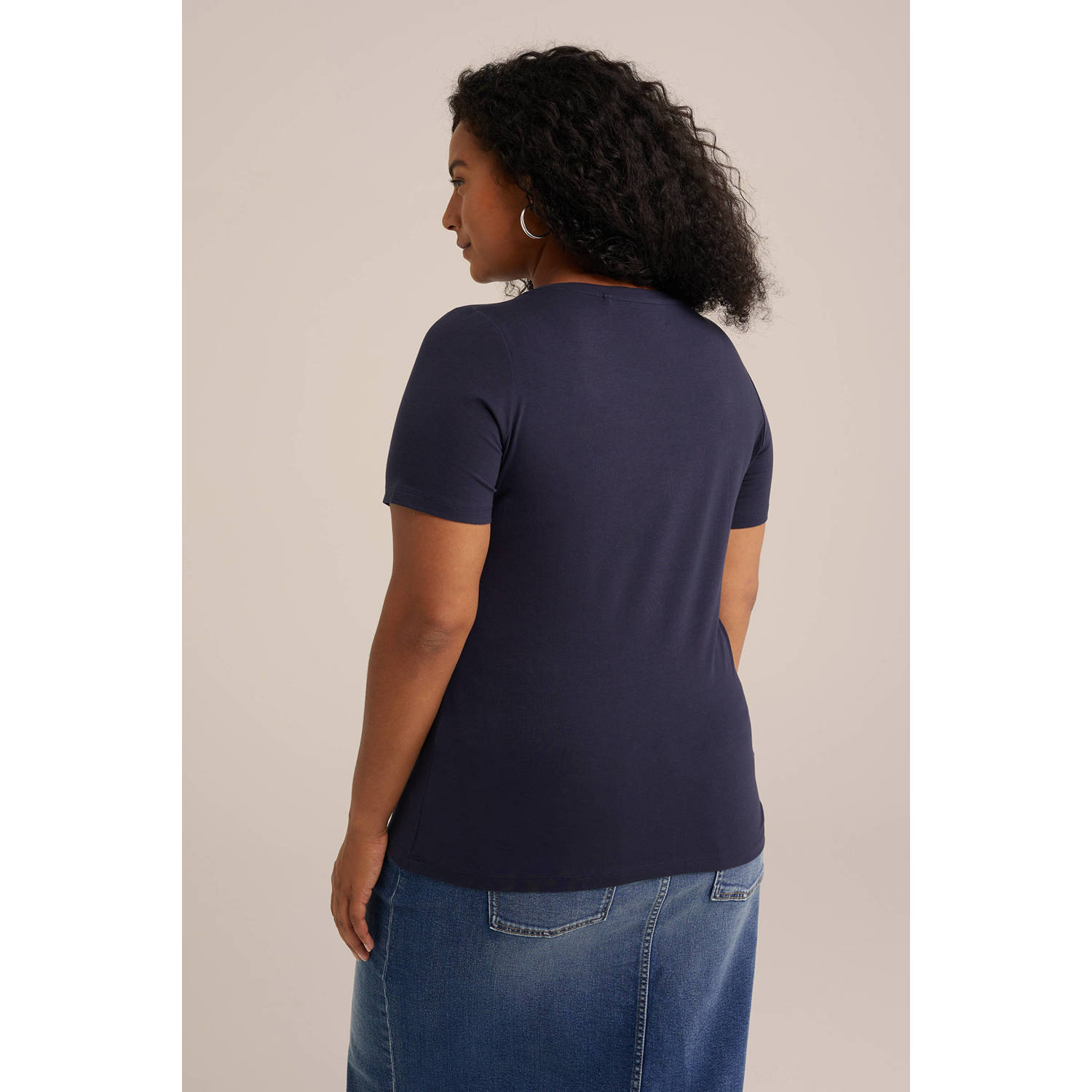 WE Fashion Curve T-shirt donkerblauw