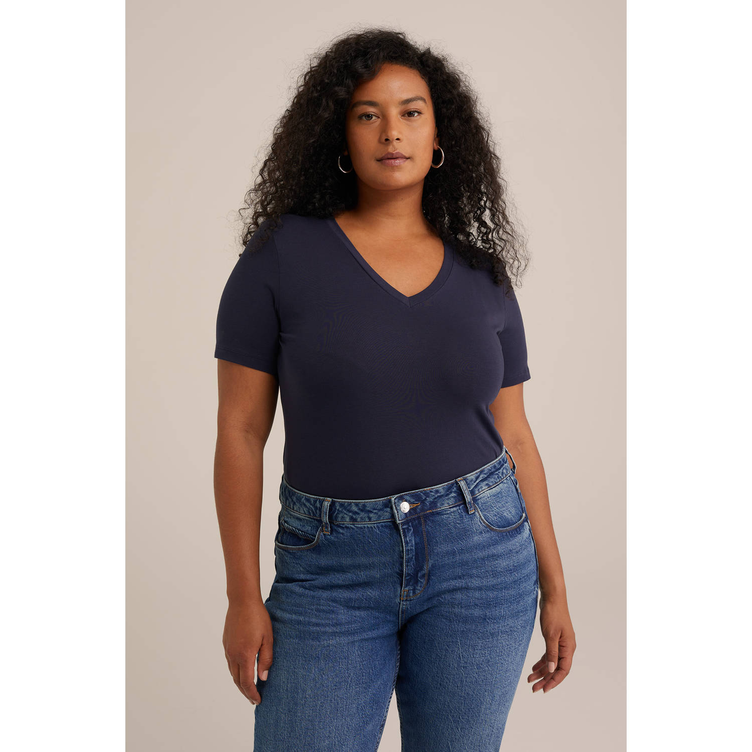 WE Fashion Curve T-shirt donkerblauw