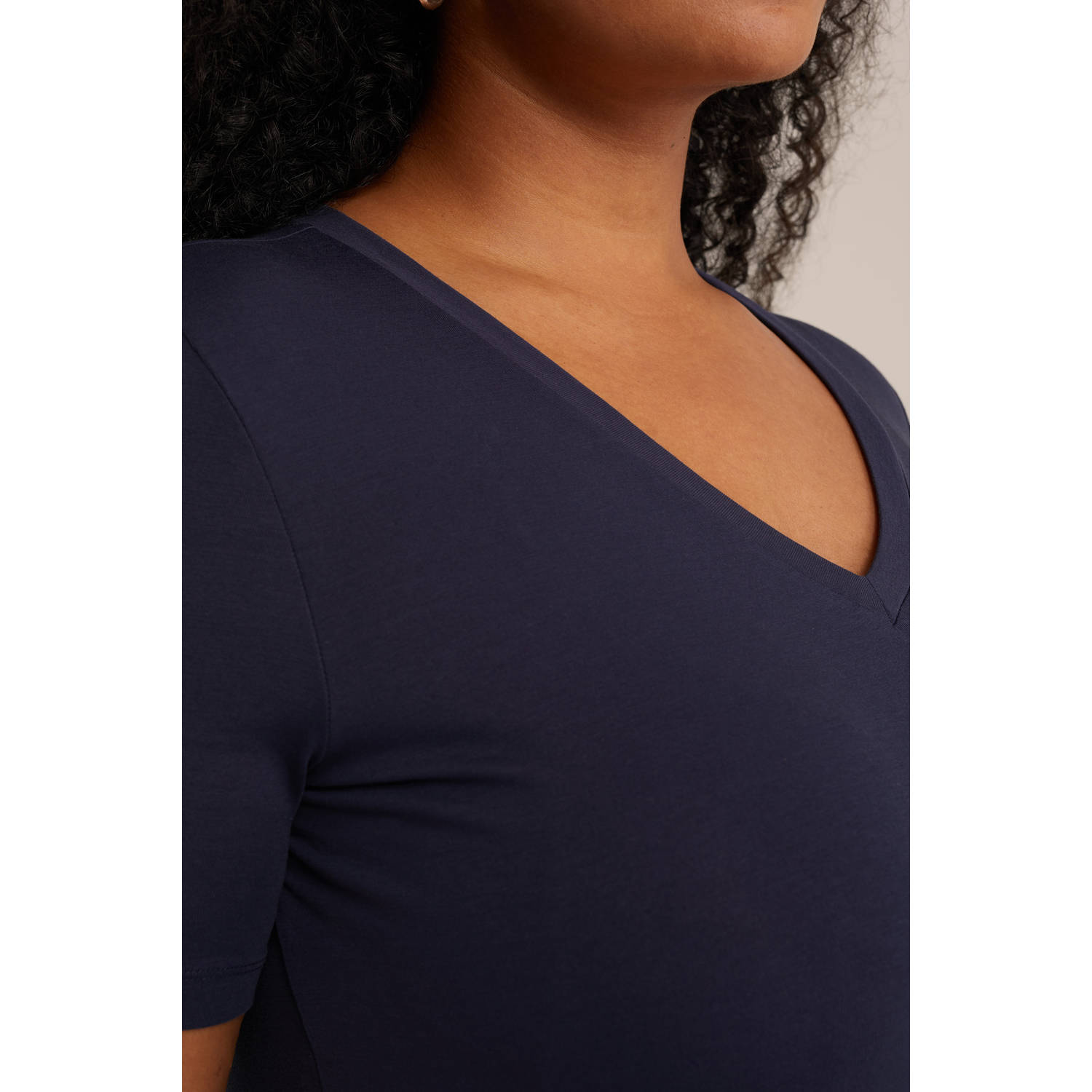 WE Fashion Curve T-shirt donkerblauw