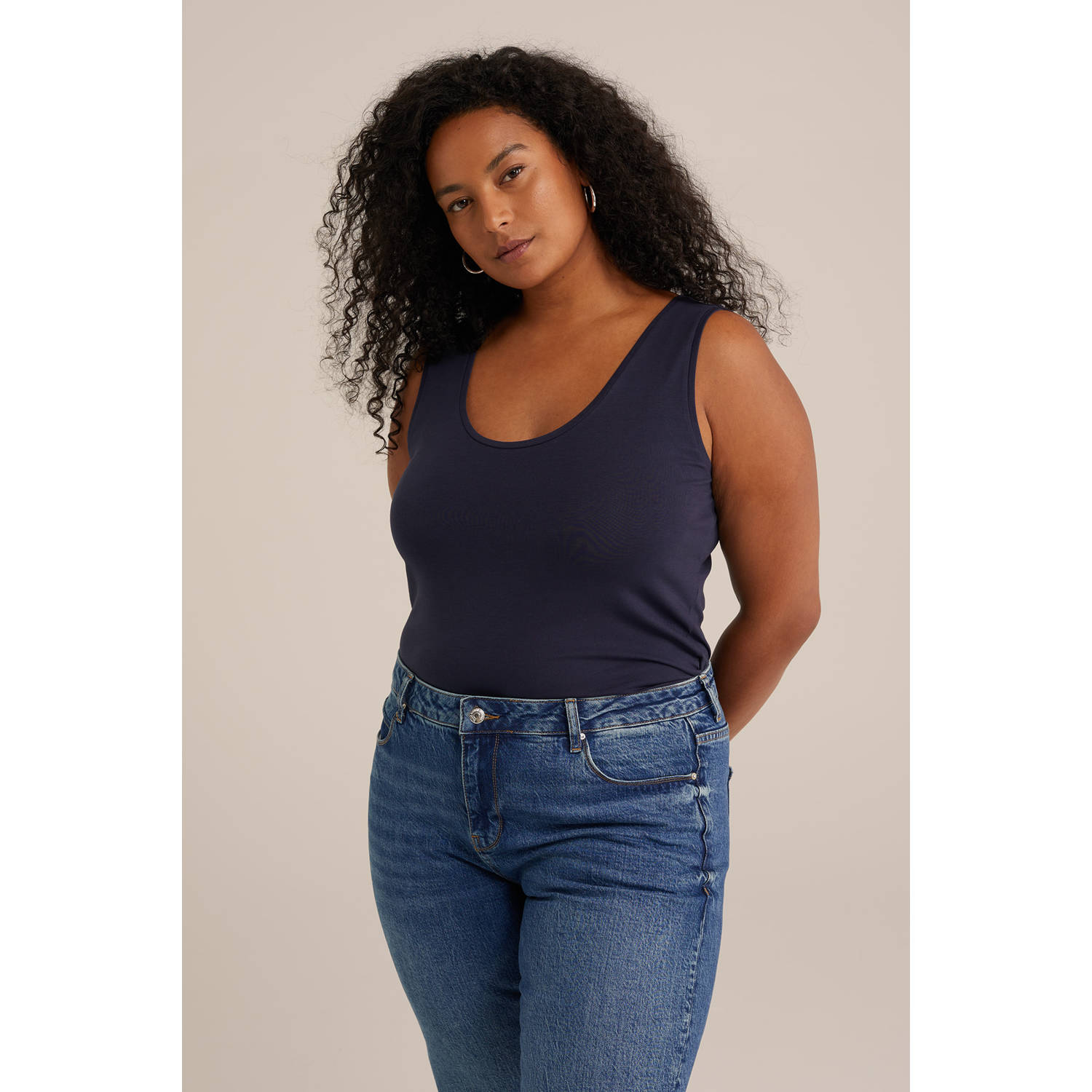 WE Fashion Curve singlet donkerblauw