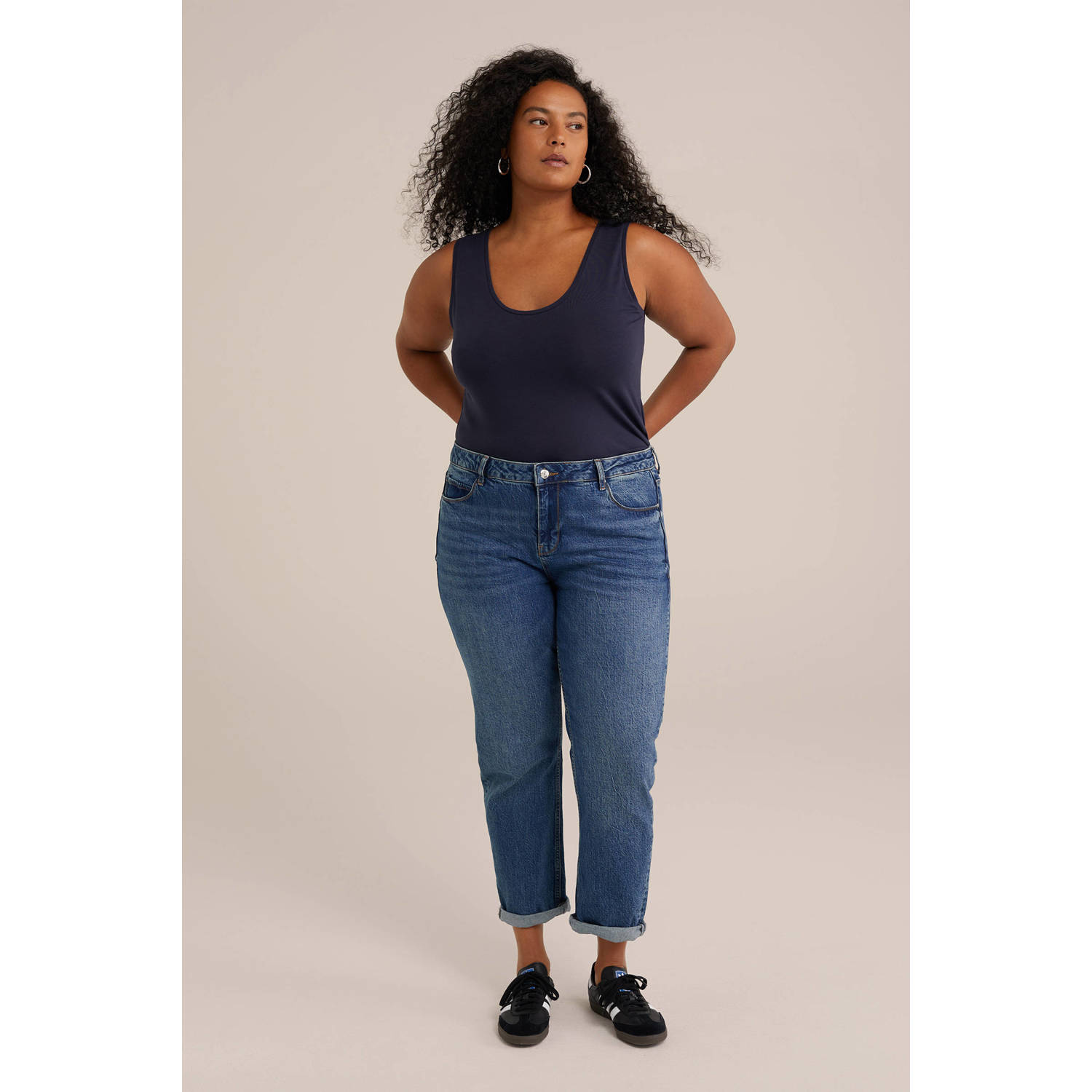 WE Fashion Curve singlet donkerblauw