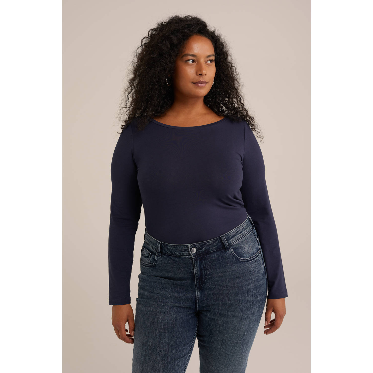 WE Fashion Curve longsleeve donkerblauw