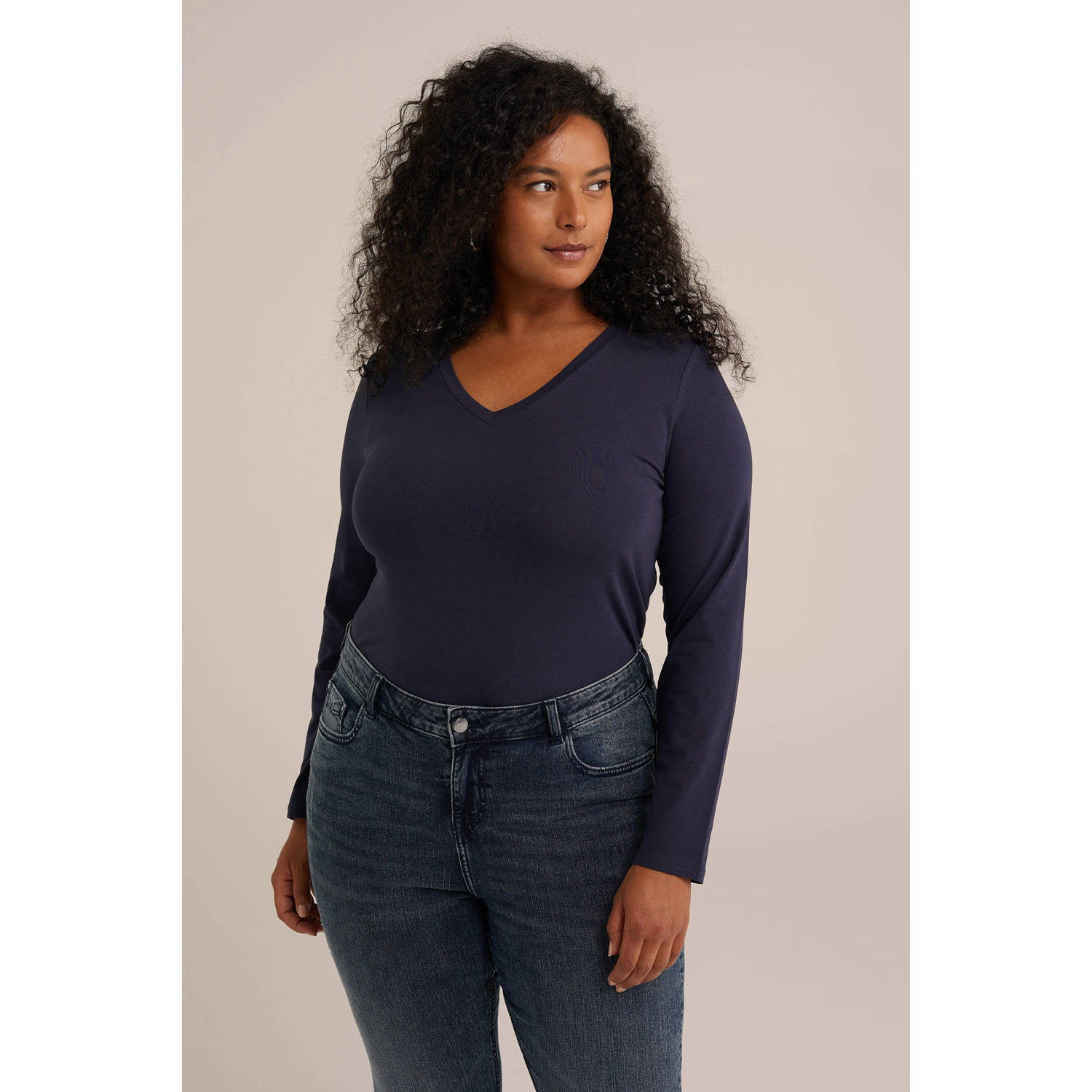 WE Fashion Curve longsleeve donkerblauw