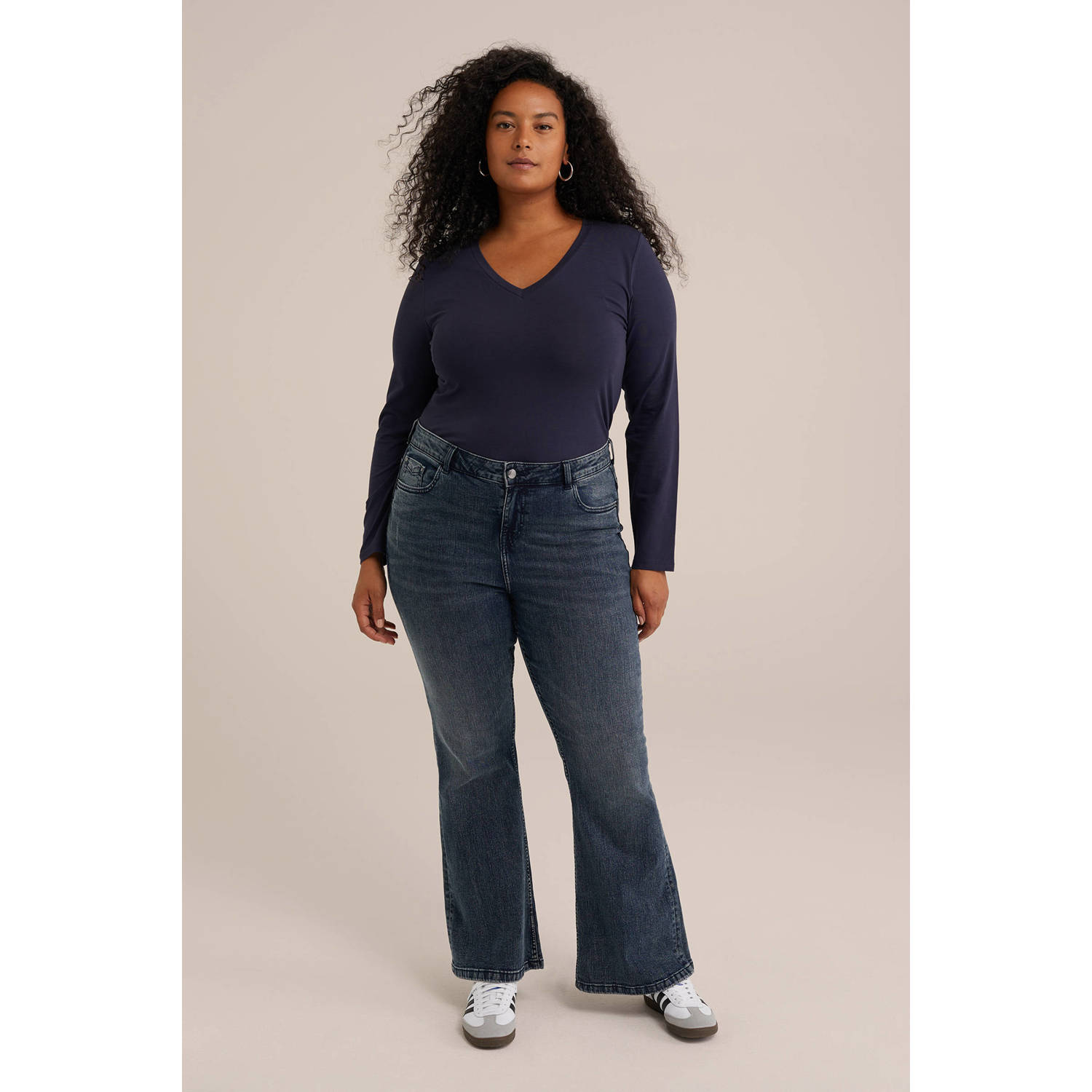WE Fashion Curve longsleeve donkerblauw
