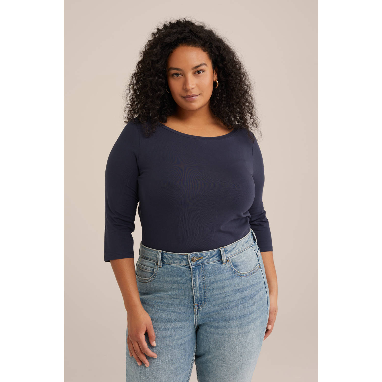 WE Fashion Curve T-shirt donkerblauw