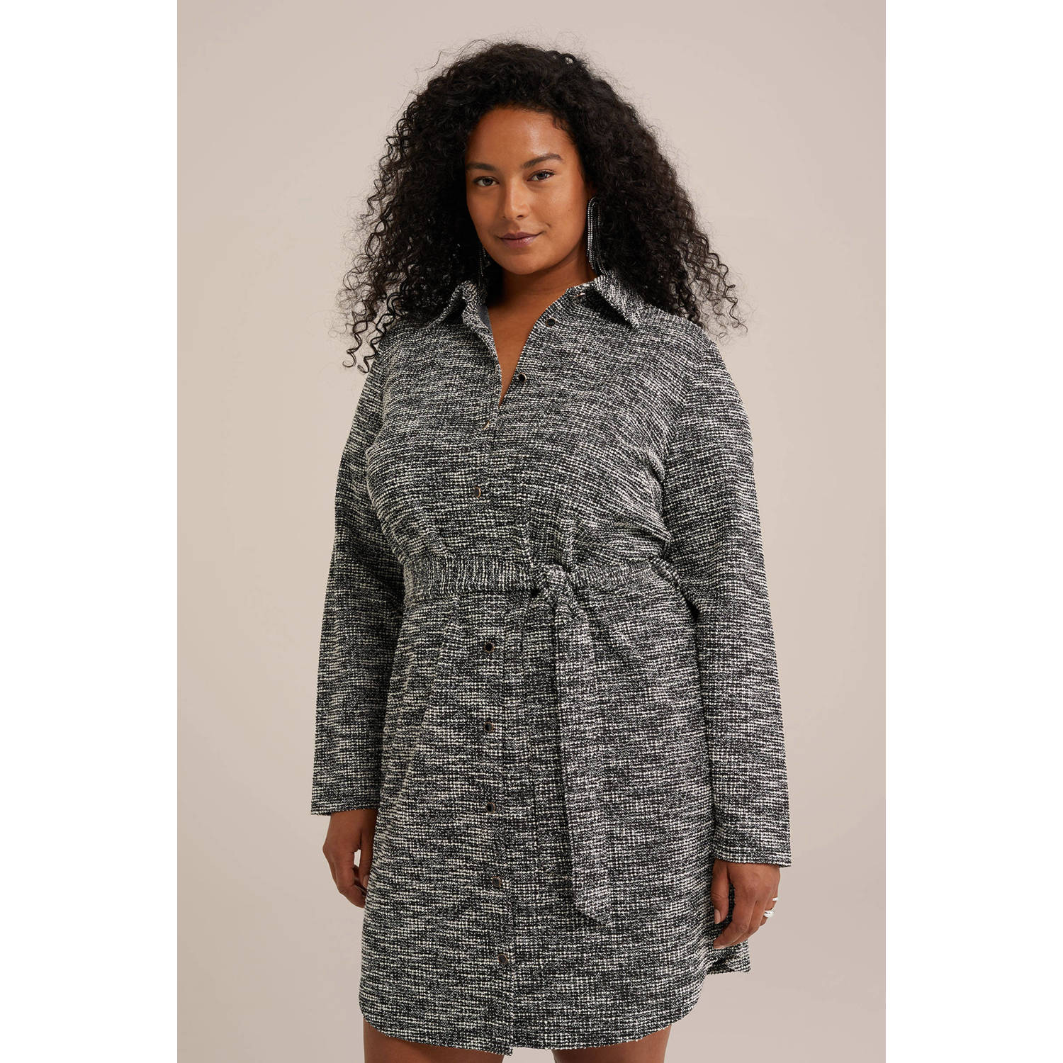 WE Fashion Curve gemêleerde blousejurk zwart