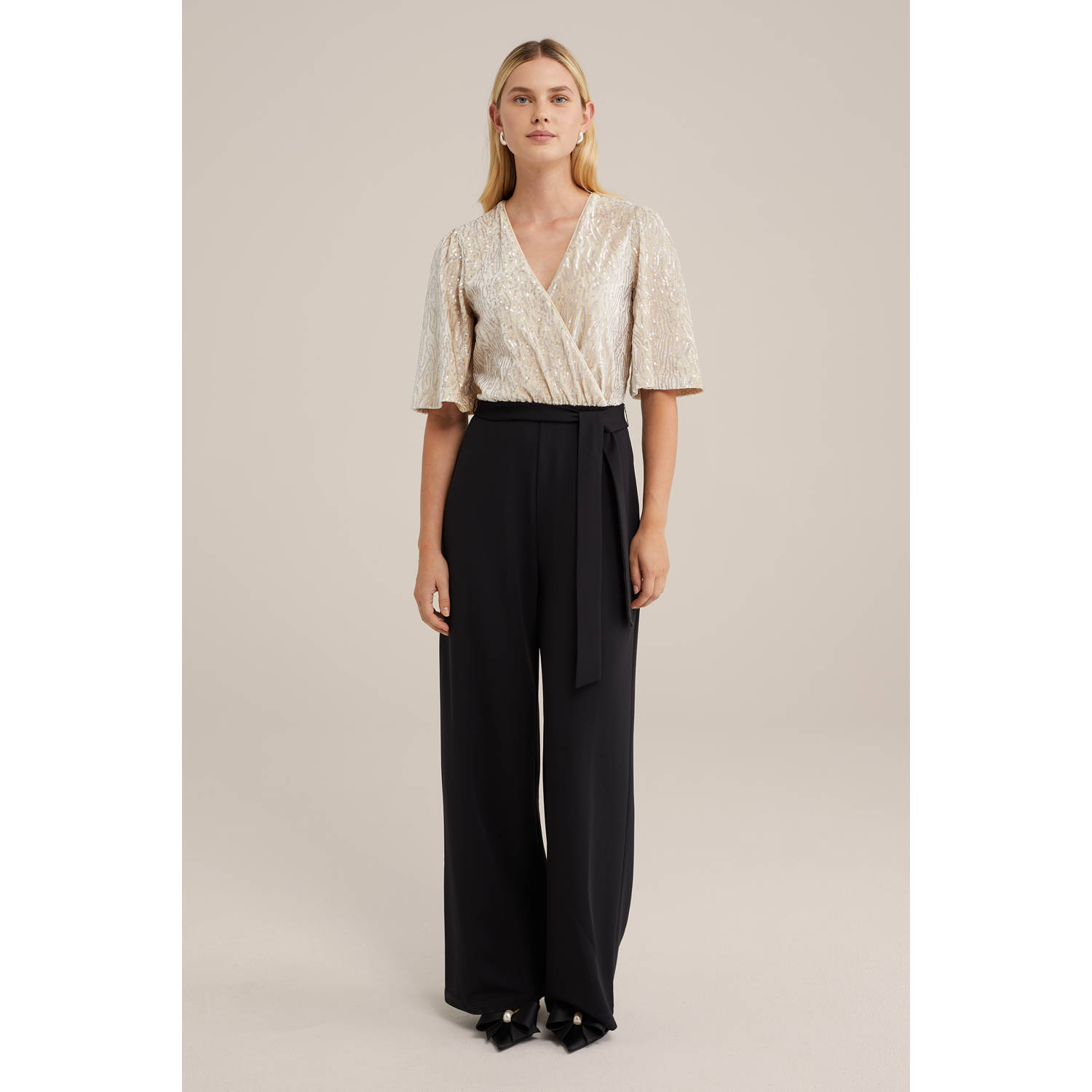 WE Fashion jumpsuit ecru zwart
