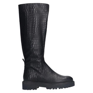 leren hoge laarzen met crocoprint zwart
