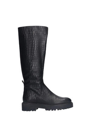leren hoge laarzen met crocoprint zwart