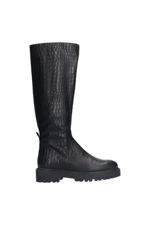 leren hoge laarzen met crocoprint zwart