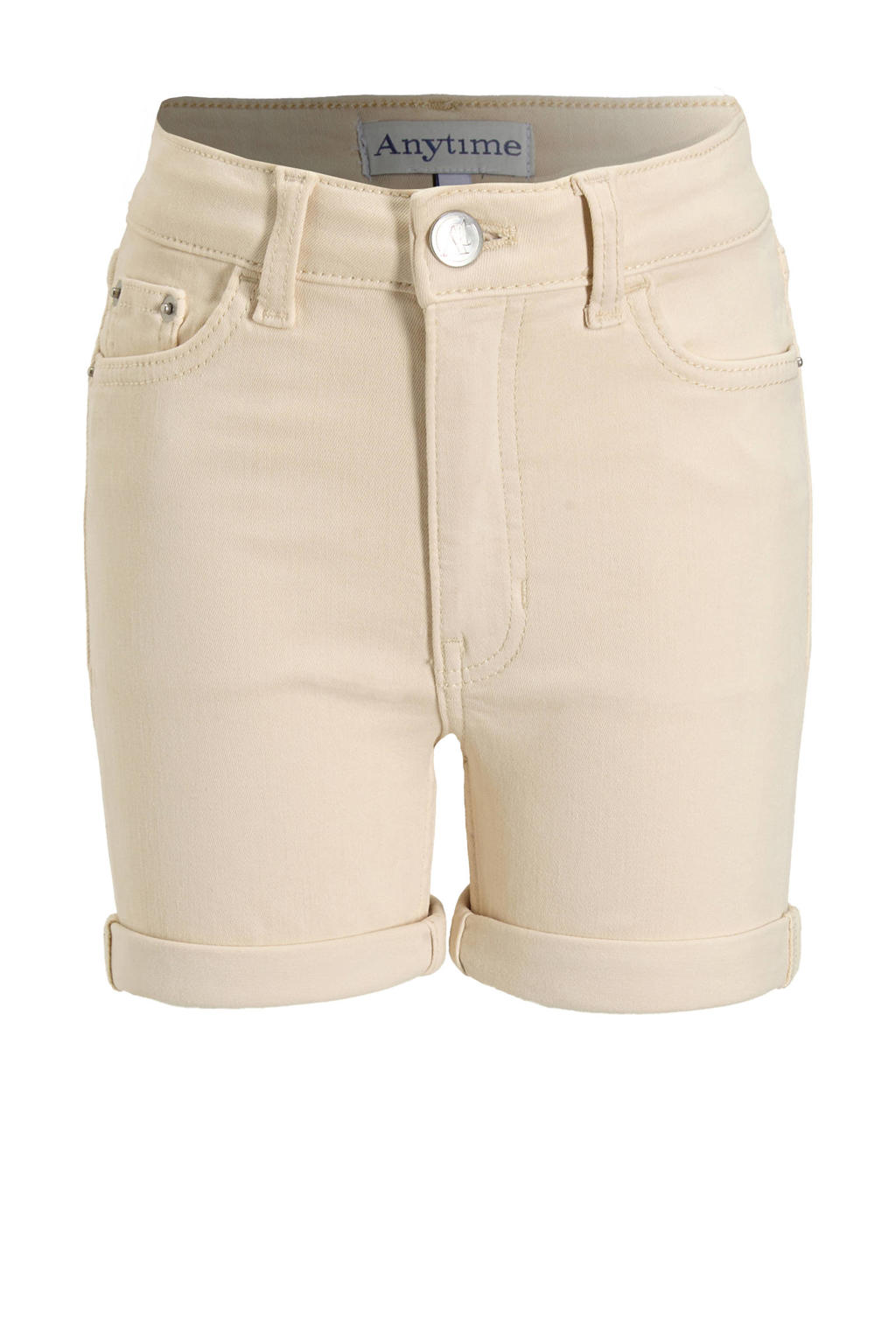 Ecru meisjes Anytime short van denim met regular waist, rits- en knoopsluiting en effen