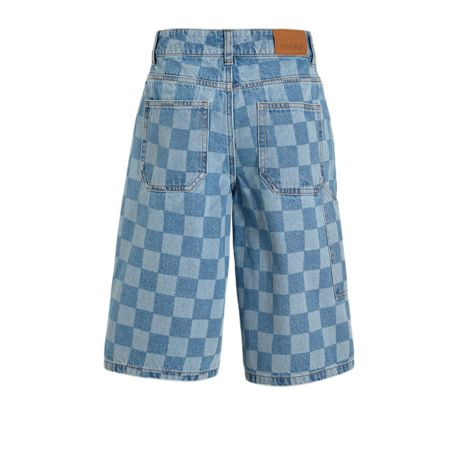 Coolcat denim short Bobby met checkerboard print blauw