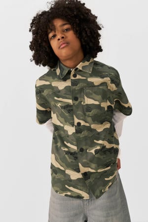twill overhemd Riley met camo print groen