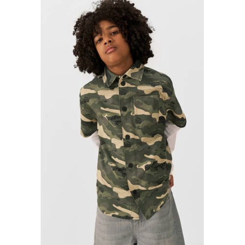 Coolcat twill overhemd Riley met camo print groen afbeelding