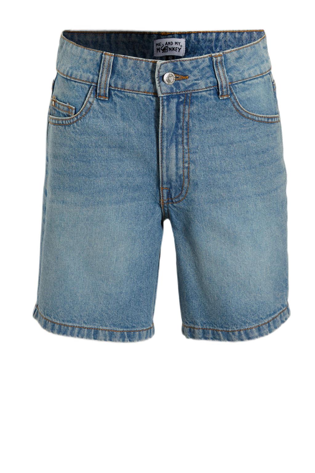 Lichtblauwe jongens Me & My Monkey short Tijmen van denim met rits- en knoopsluiting