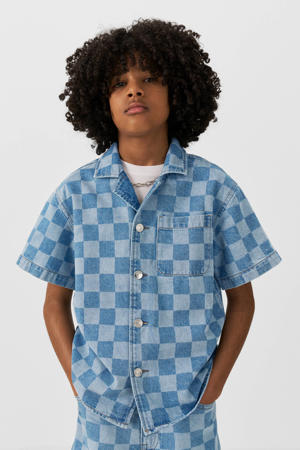 denim overhemd Cole met checkerboard print blauw
