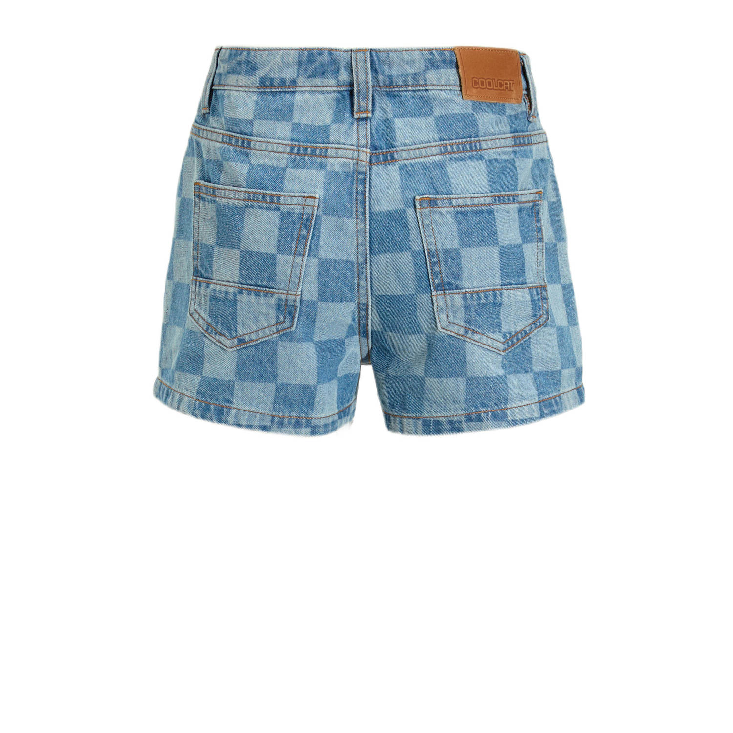 Coolcat denim short Hailey met checkerboard print blauw