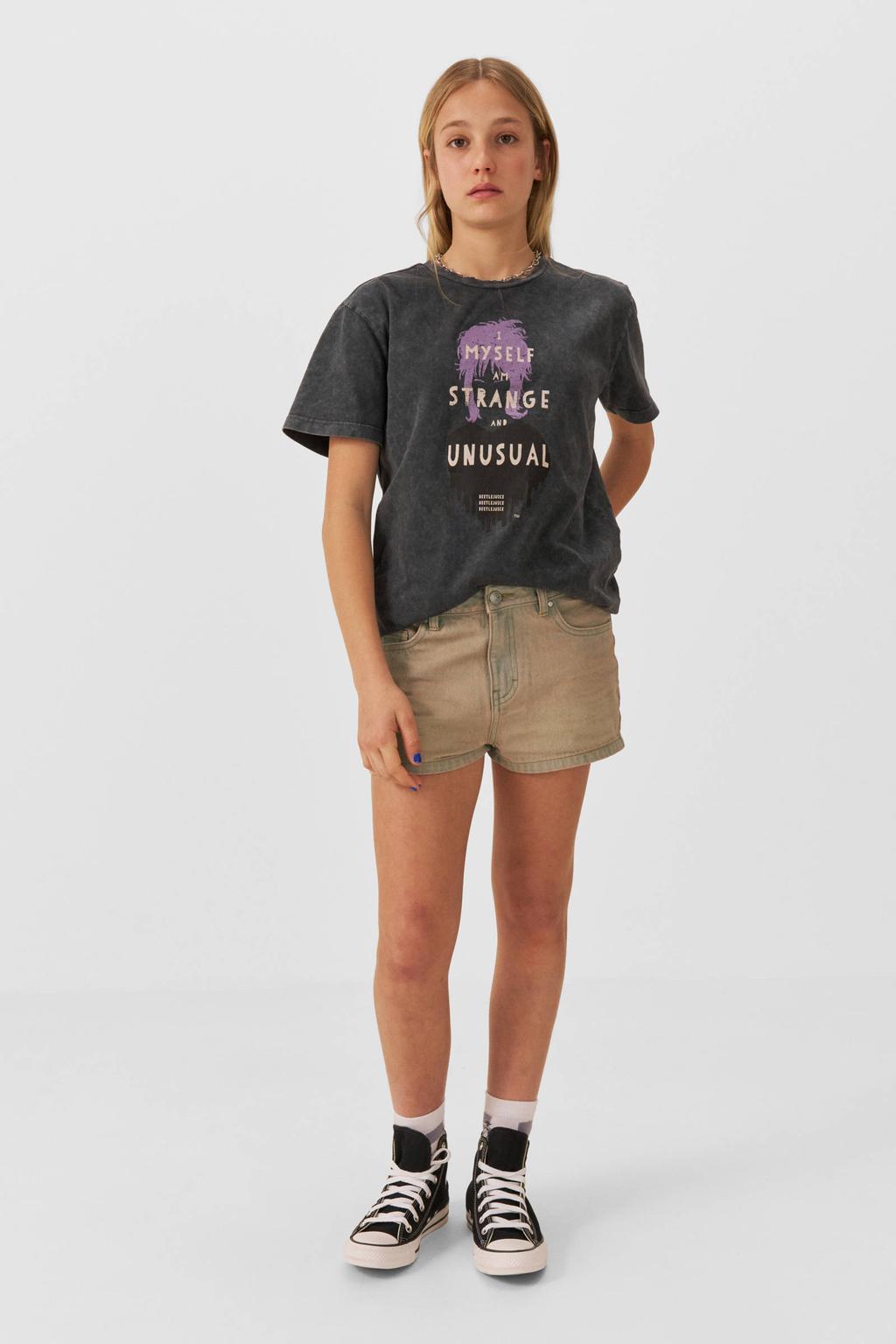 Beige meisjes Coolcat short Celine overdye van denim met rits- en knoopsluiting en effen