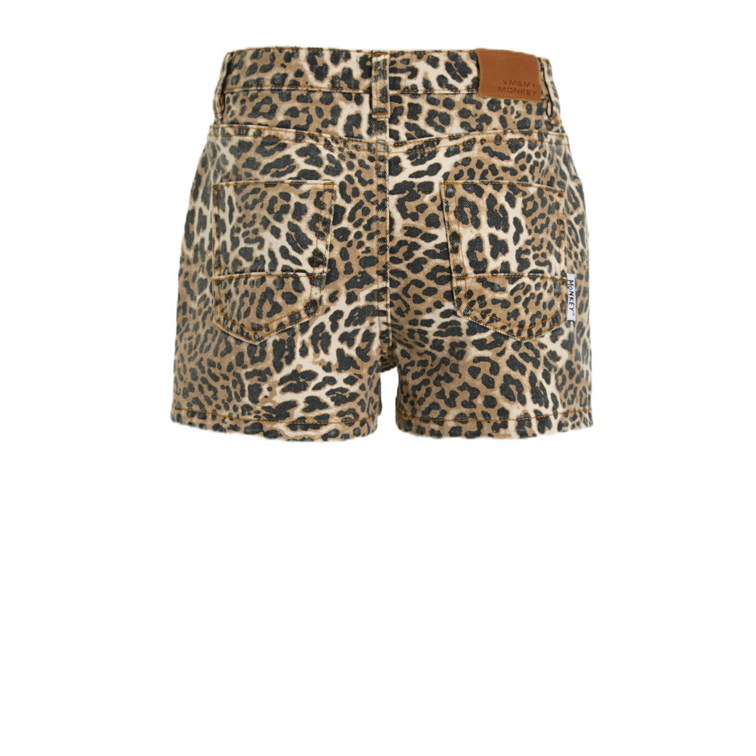 Me & My Monkey denim short met panterprint Novi bruin zwart