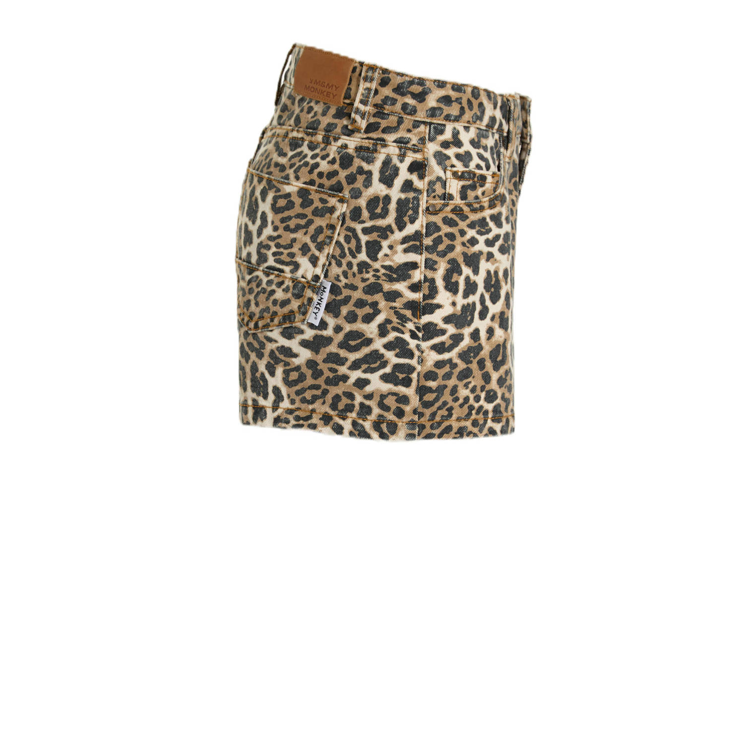 Me & My Monkey denim short met panterprint Novi bruin zwart