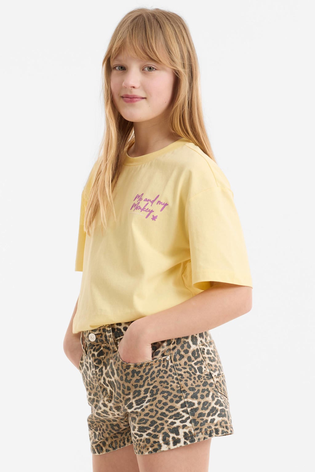 Bruin en zwarte meisjes Me & My Monkey short Novi van denim met rits- en knoopsluiting en dierenprint