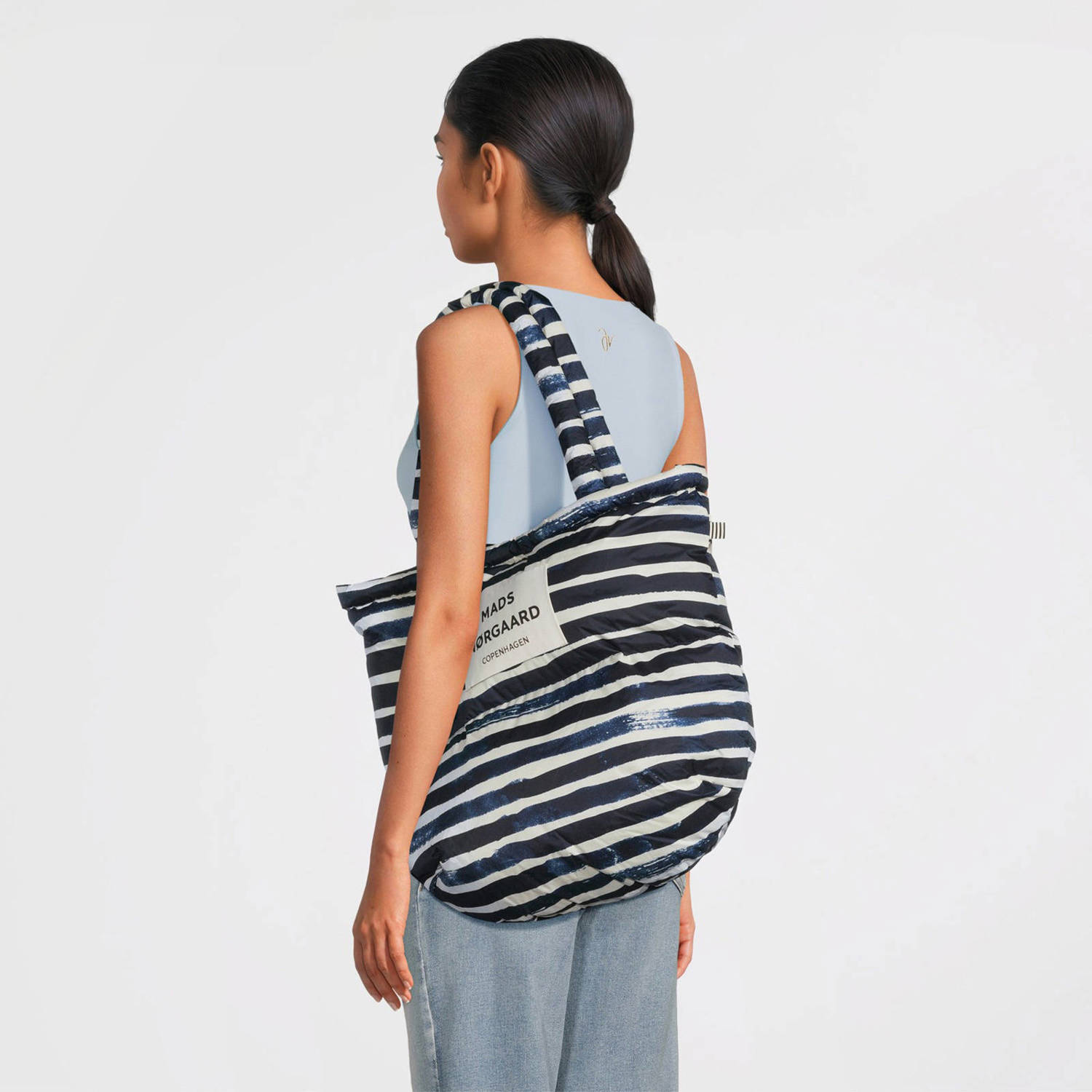 MADS NØRGAARD COPENHAGEN gewatteerde shopper met strepen donkerblauw ecru