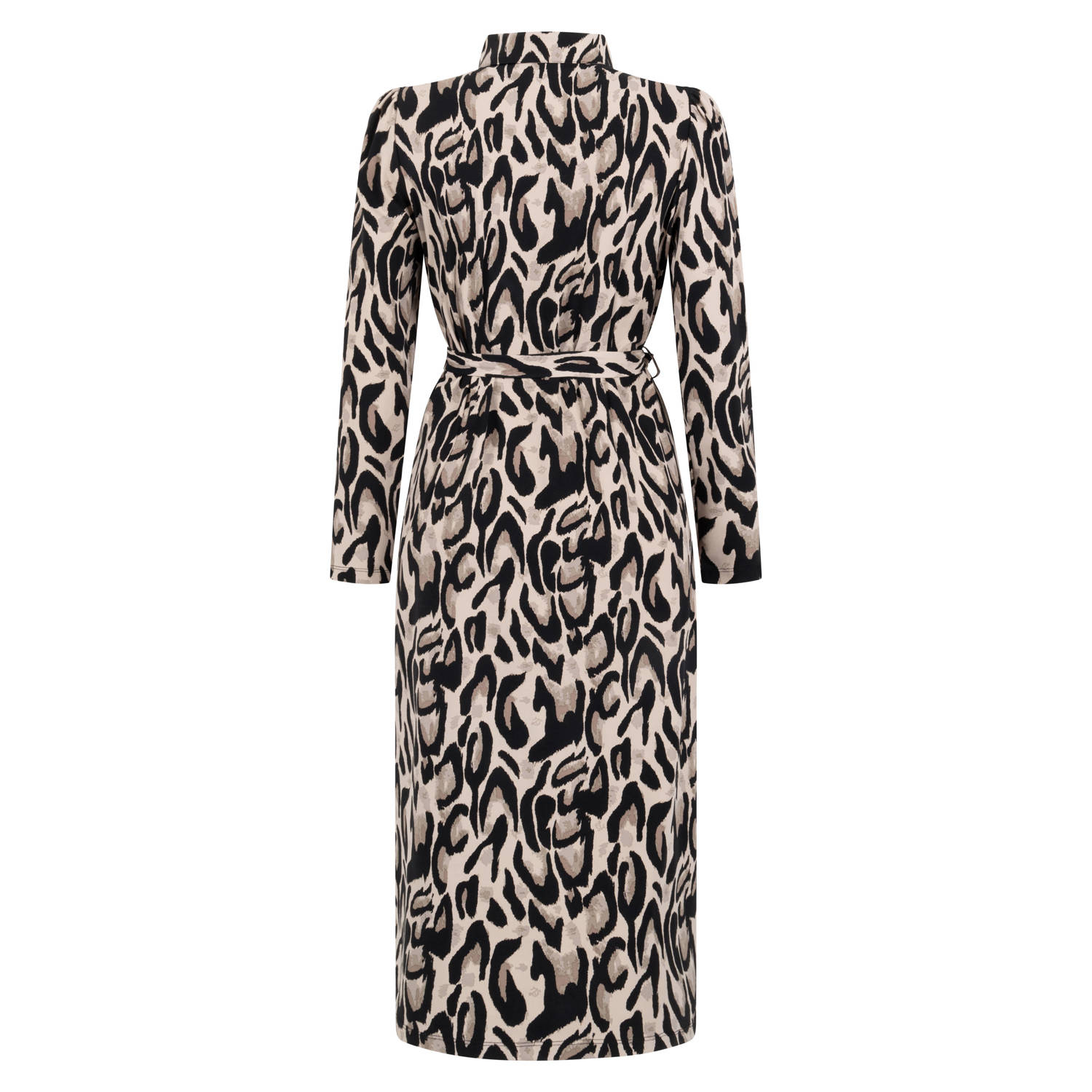 Zoso blousejurk Jose met panterprint en ceintuur zwart beige