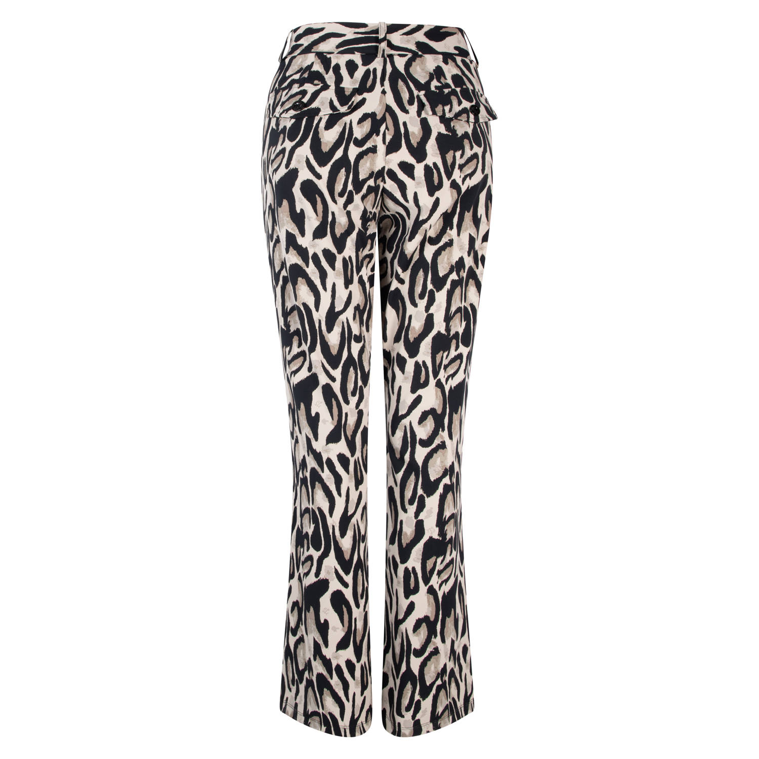 Zoso straight fit broek Priscilla van travelstof met panterprint bruin zwart crème