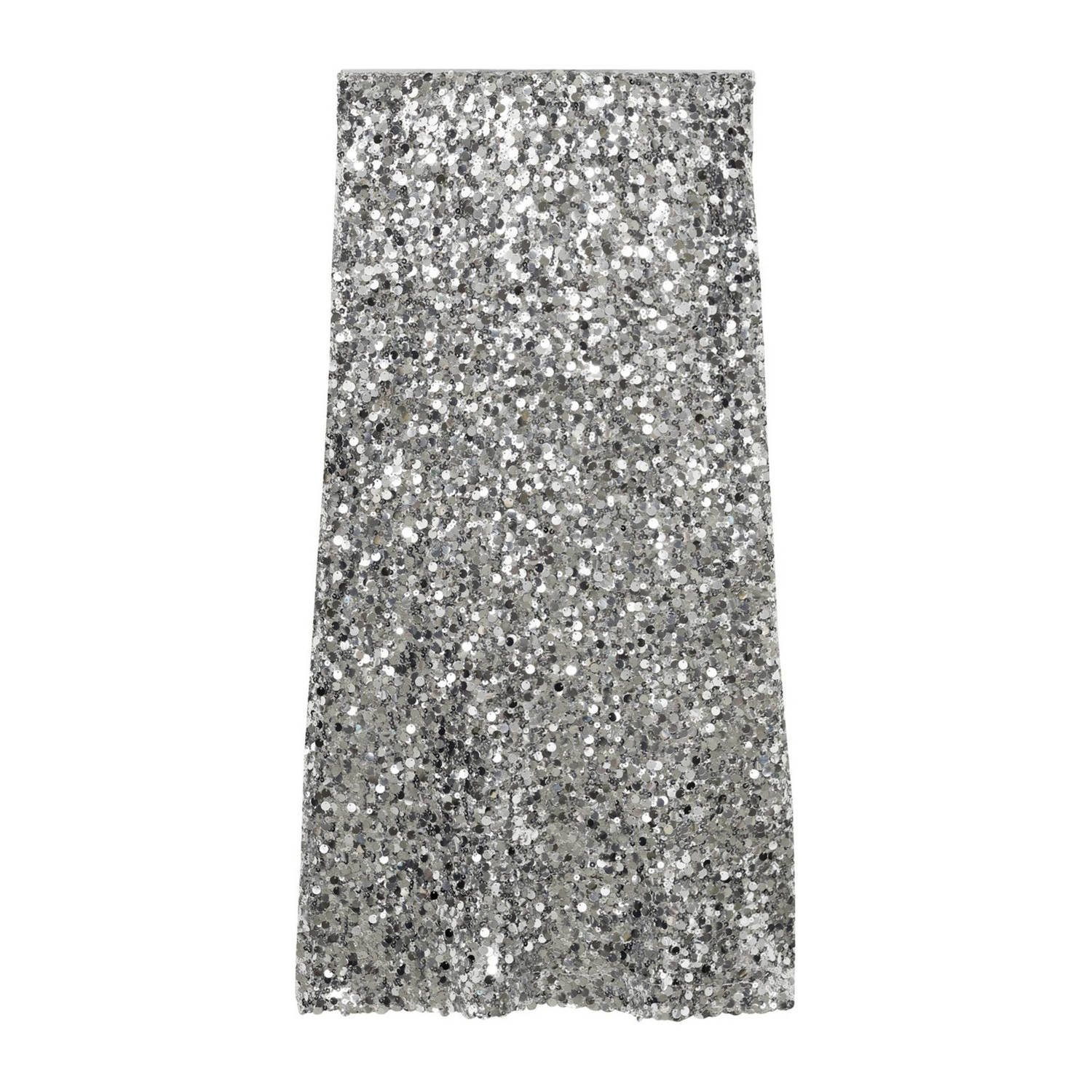 Mango midi rok pailletten zilver