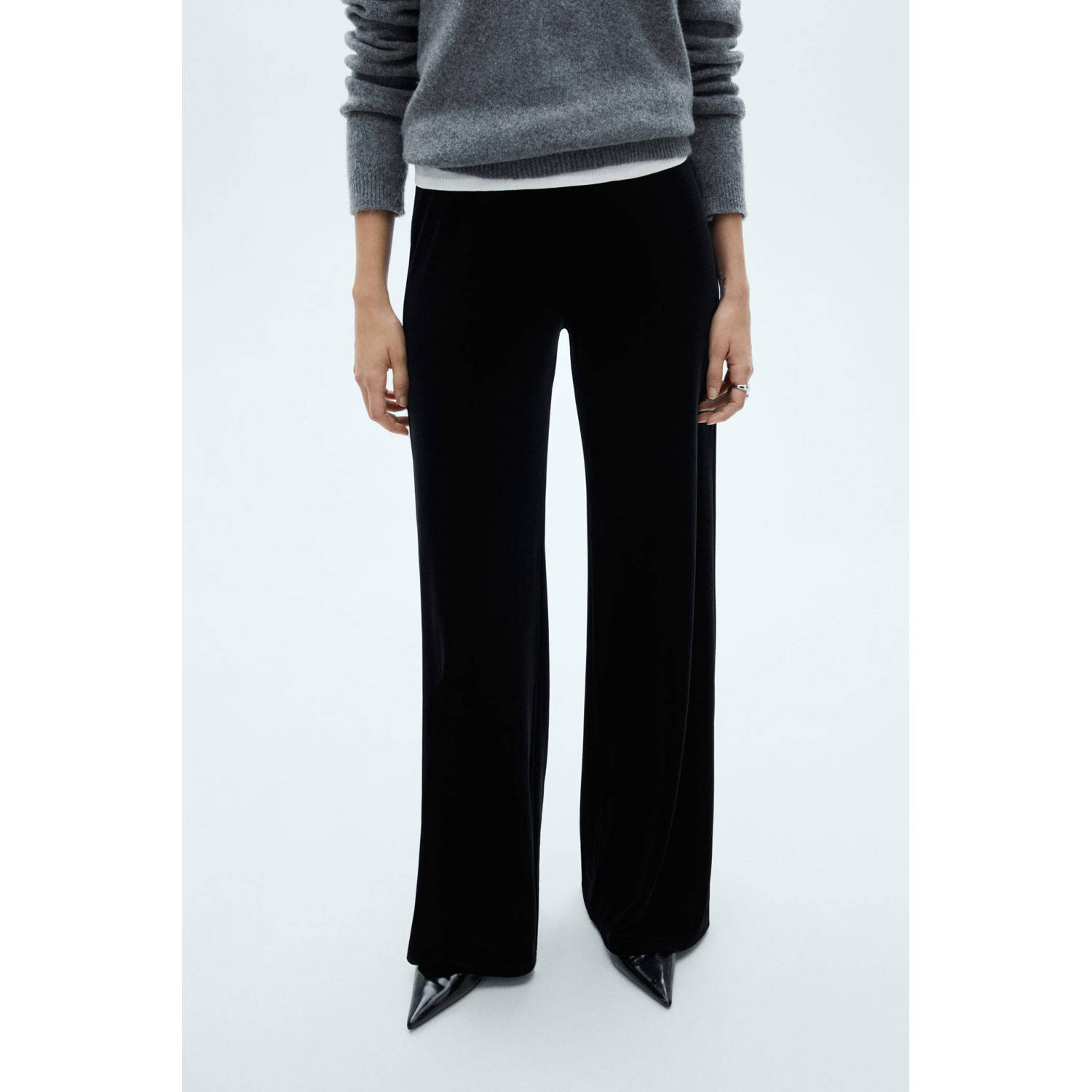 Mango velours wide leg broek zwart