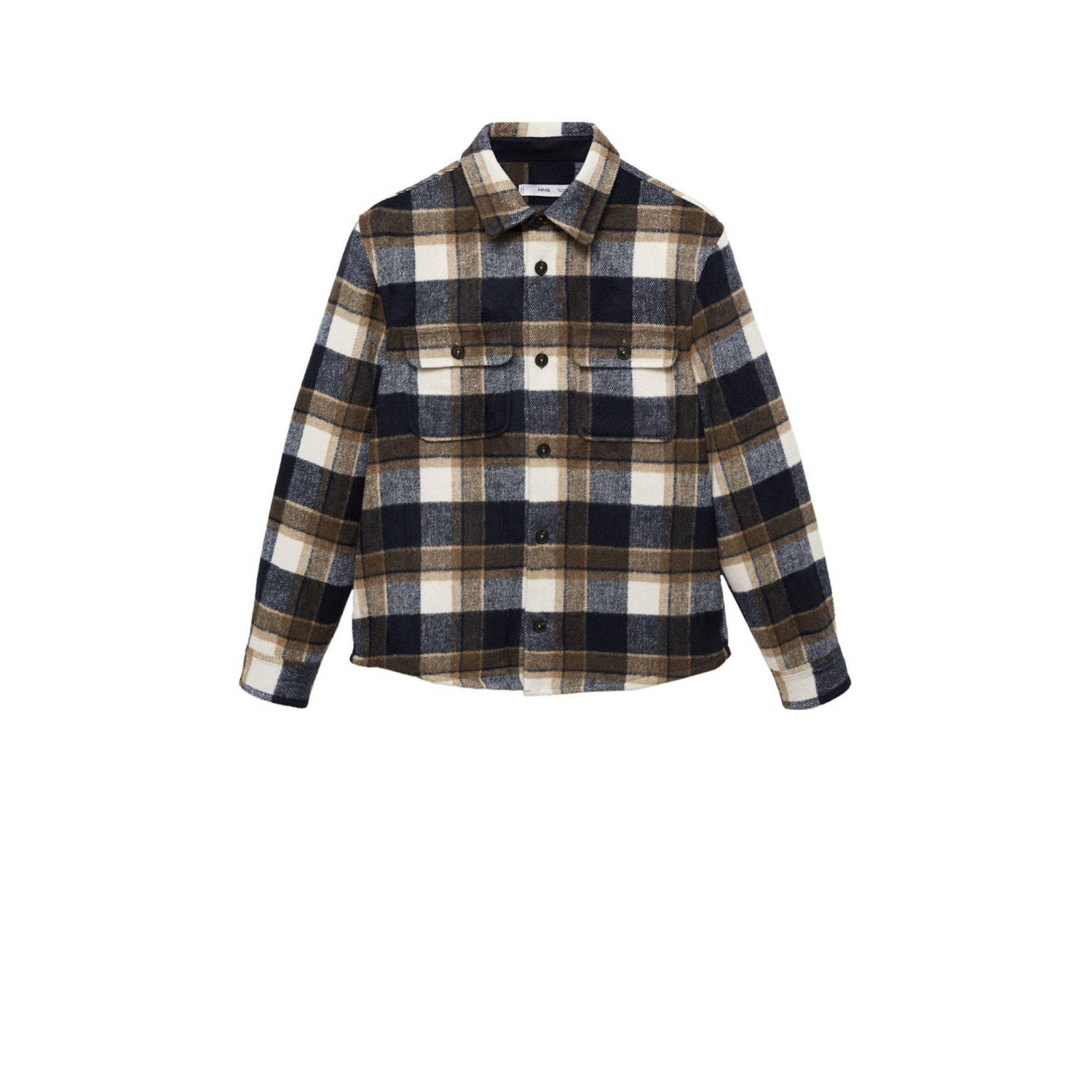 Mango Man geruit overshirt met wol marine