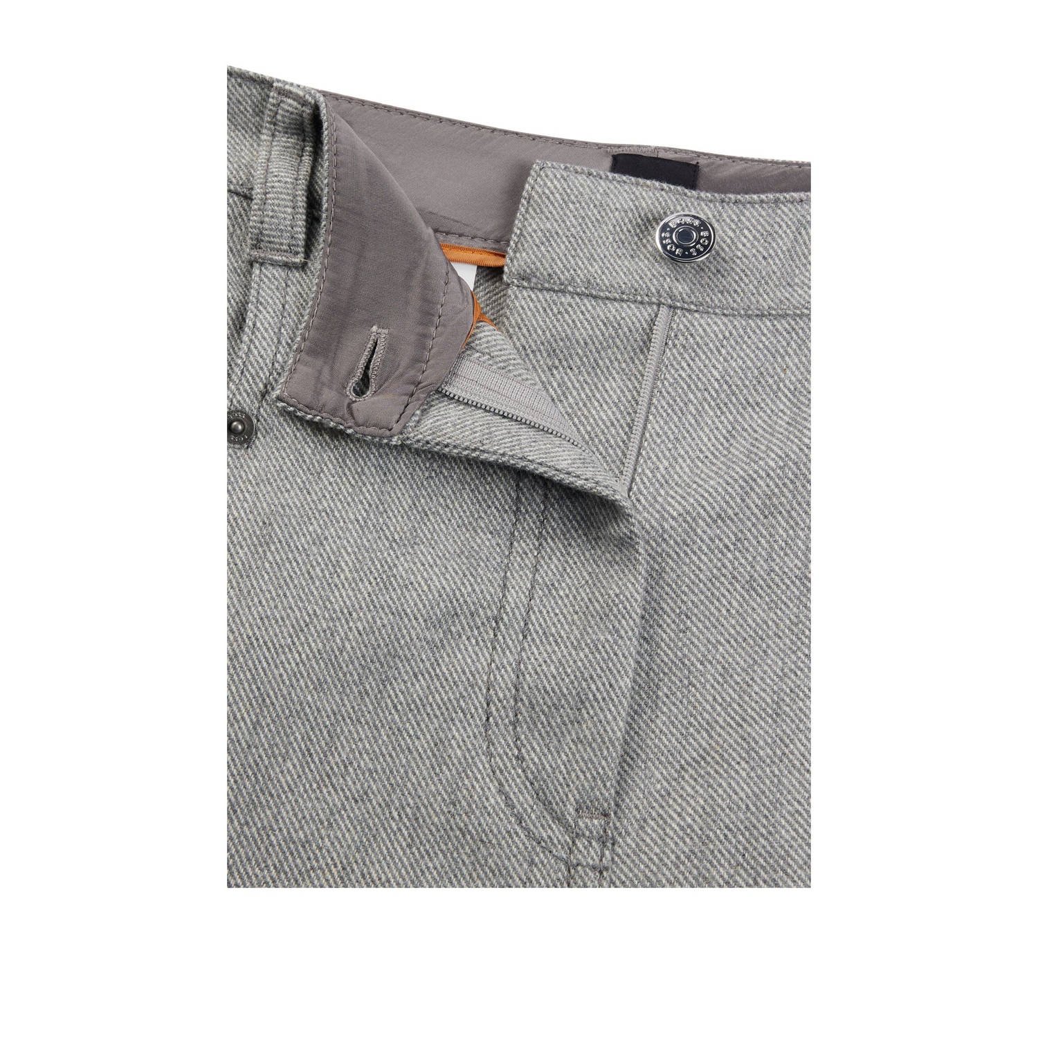 BOSS gemêleerde high waist straight fit broek met wol grijs