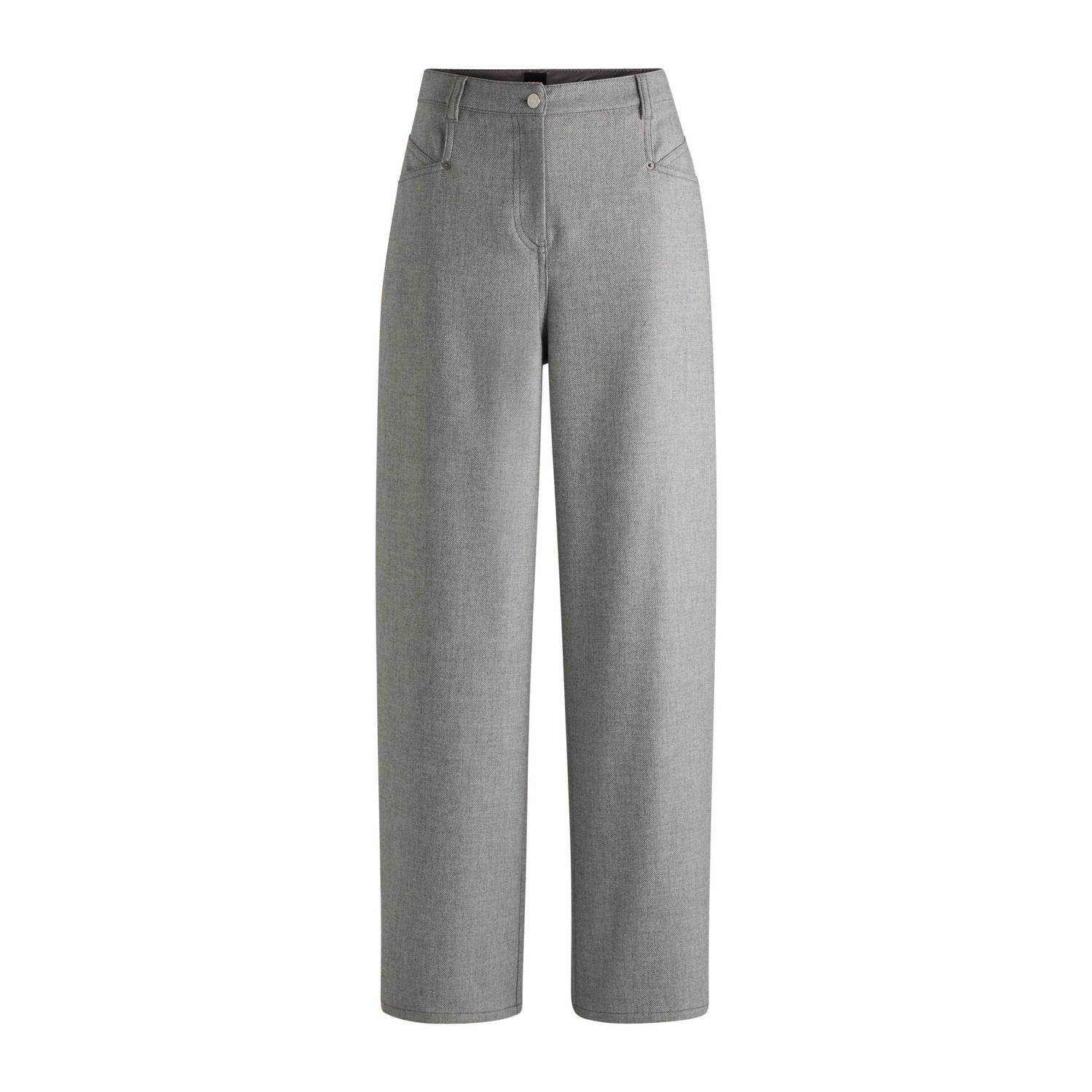 BOSS gemêleerde high waist straight fit broek met wol grijs