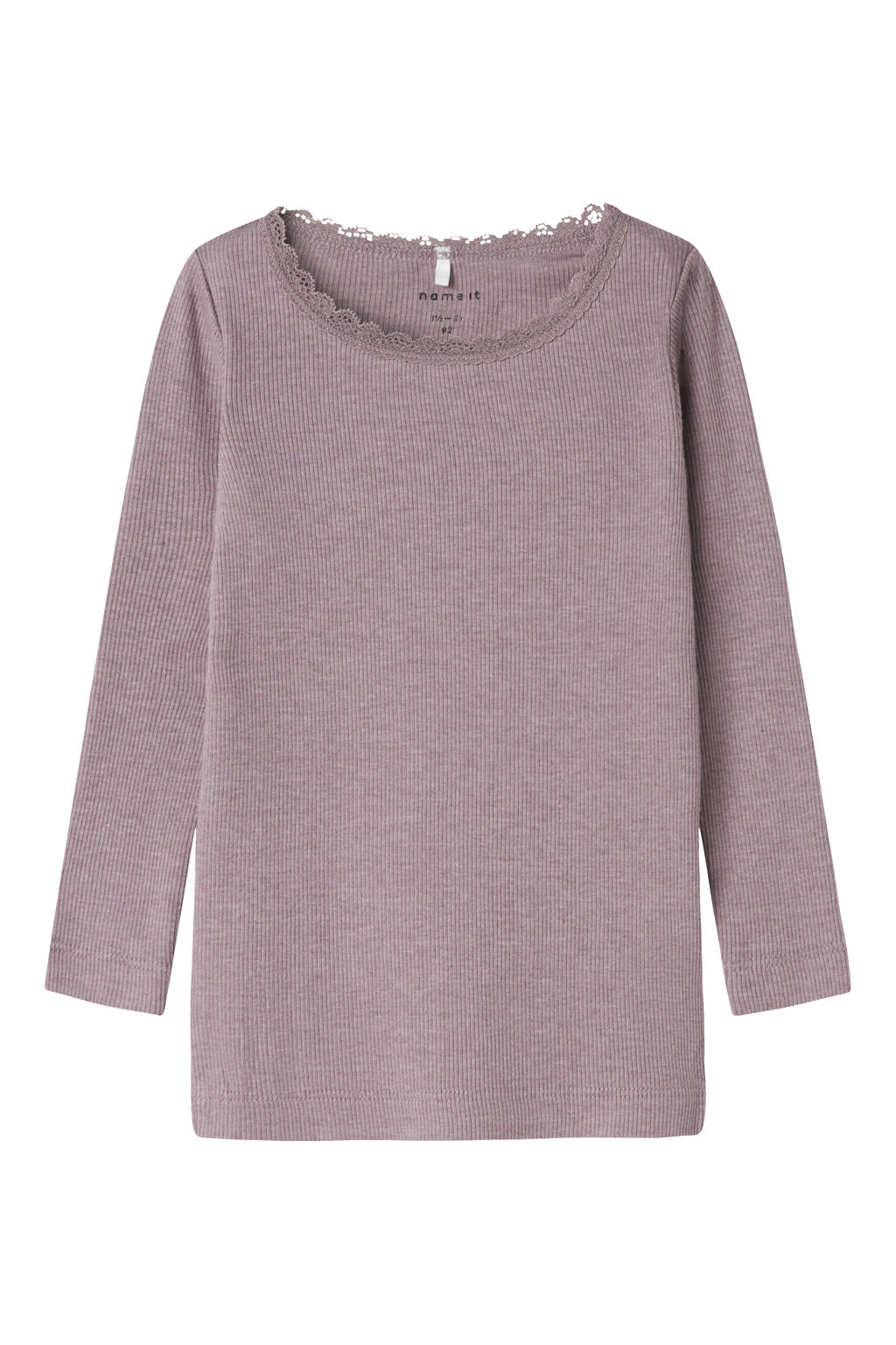 Aubergine meisjes NAME IT MINI ribgebreide longsleeve licht van stretchkatoen met effen, lange mouwen en ronde hals