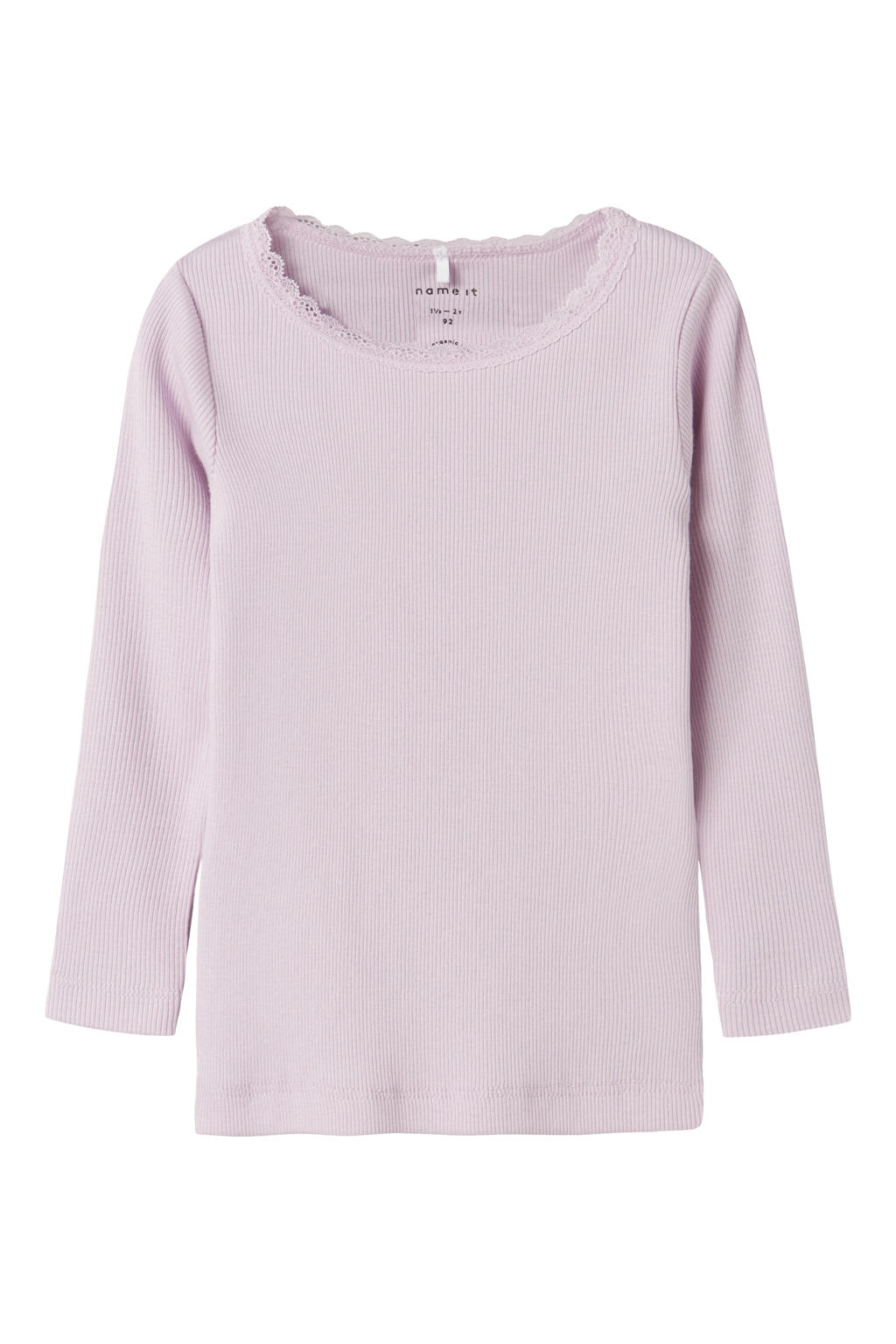Lilakleurige meisjes NAME IT MINI ribgebreide longsleeve van stretchkatoen met effen, lange mouwen en ronde hals