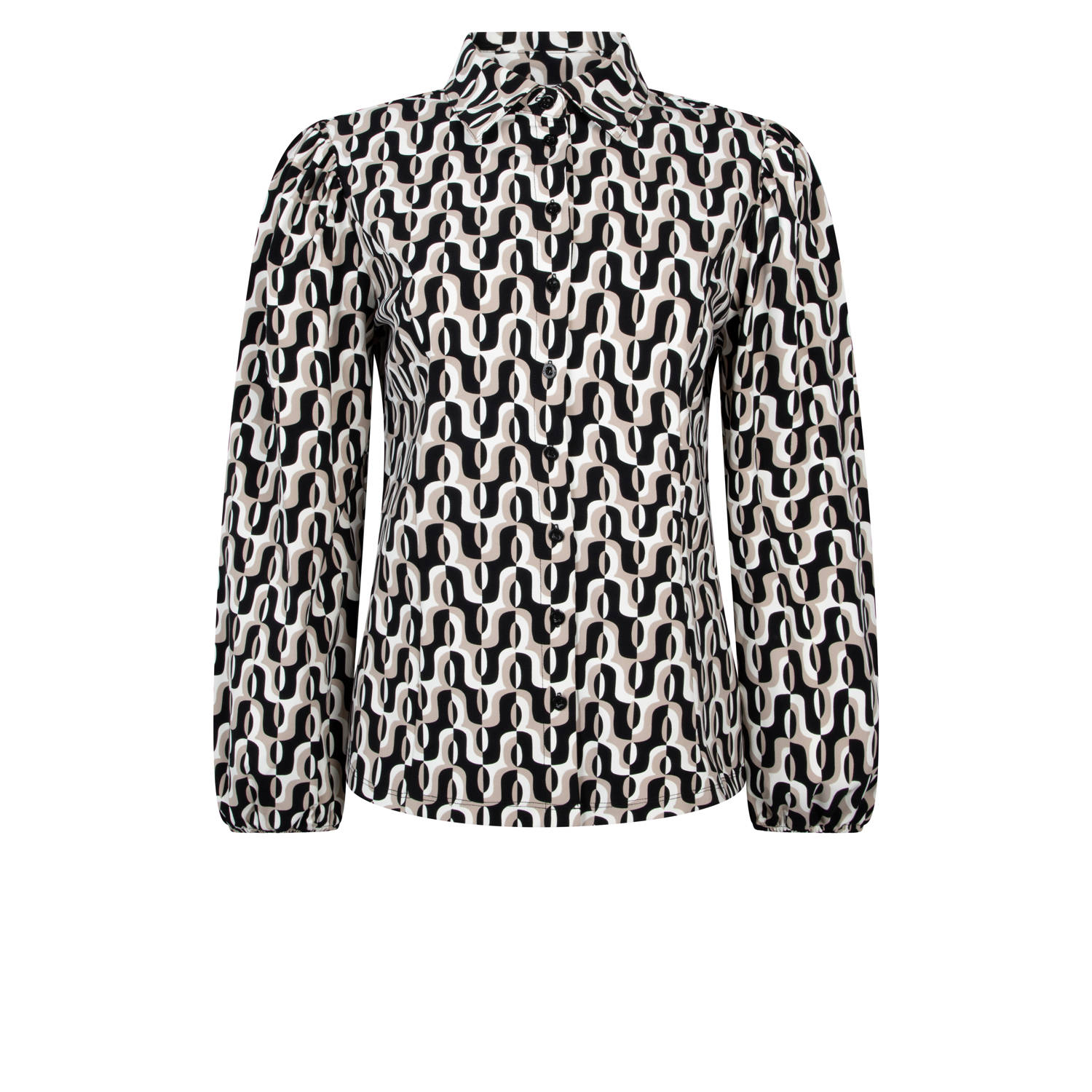 Zoso blouse Gina met all over print zwart crème taupe