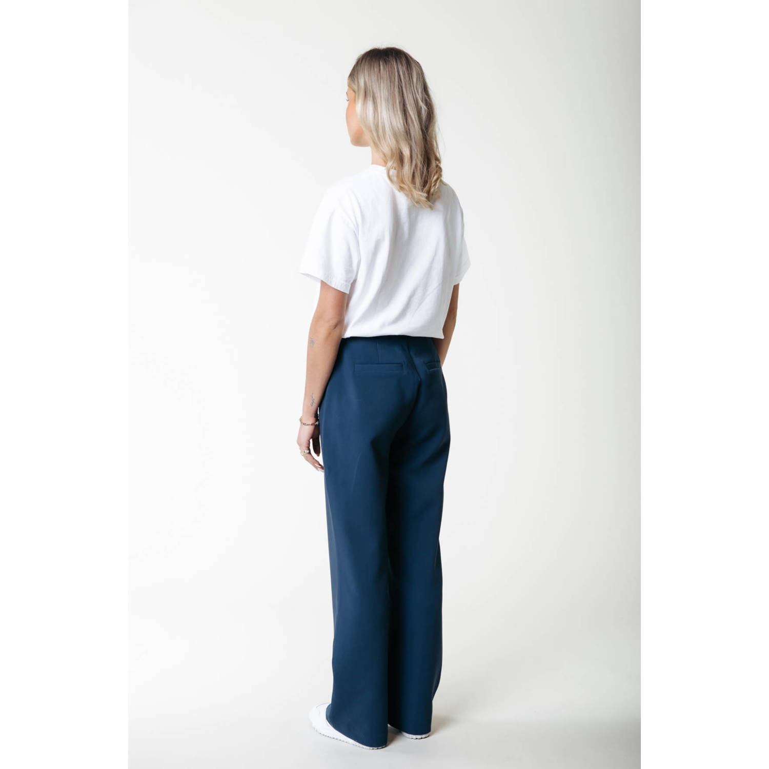 Colourful Rebel wide leg regular waist broek donkerblauw