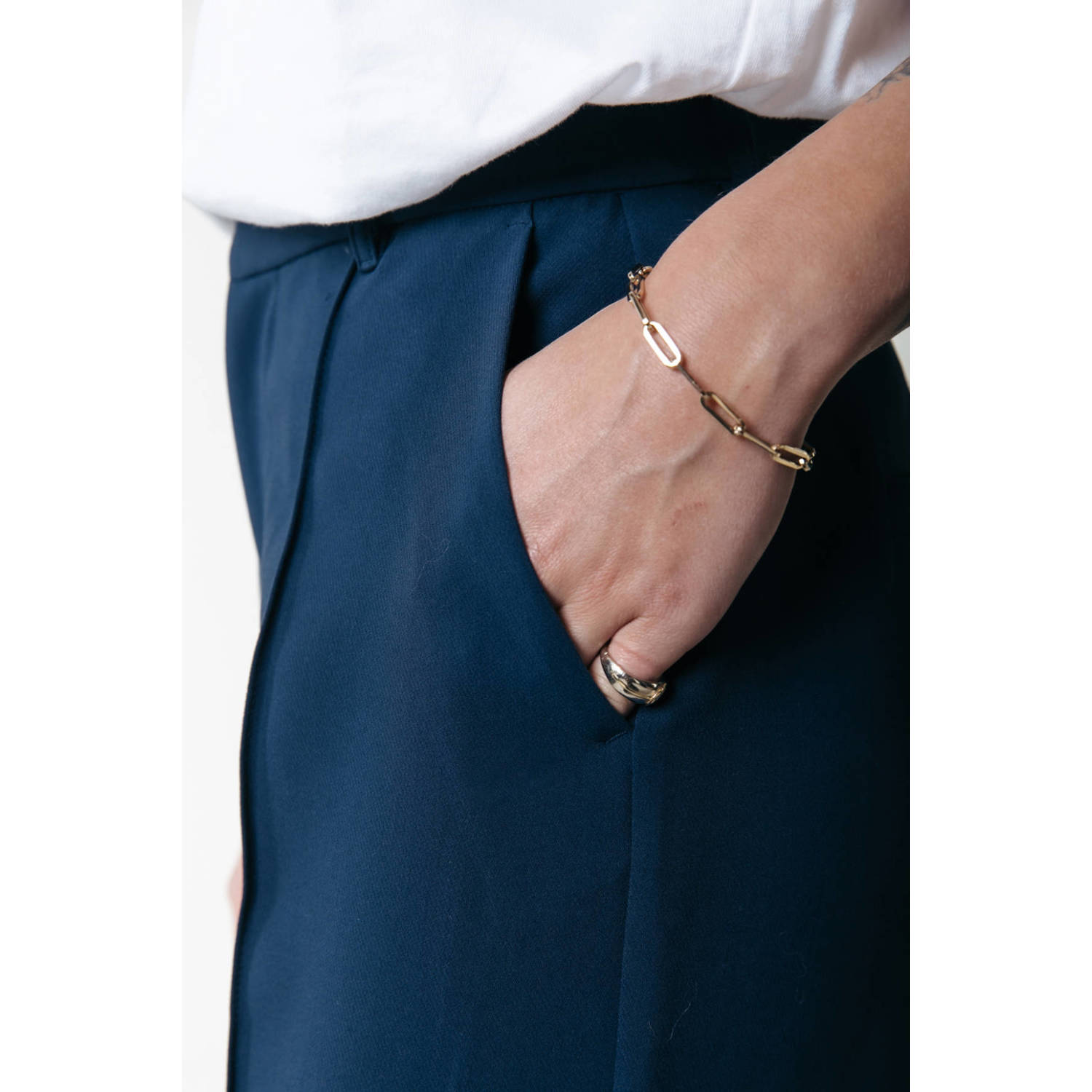 Colourful Rebel wide leg regular waist broek donkerblauw