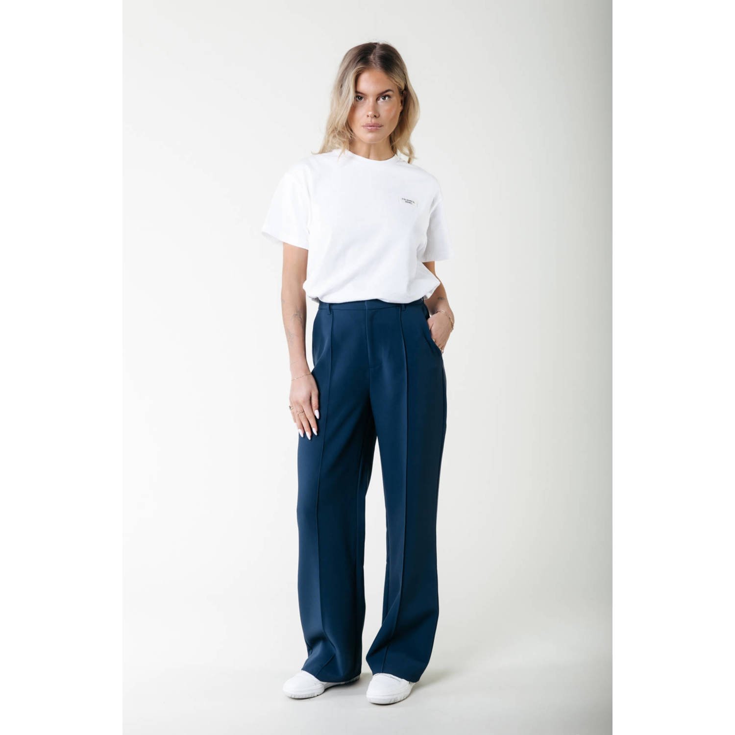 Colourful Rebel wide leg regular waist broek donkerblauw