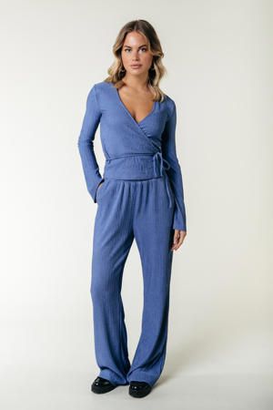 straight regular waist broek blauw gebreid