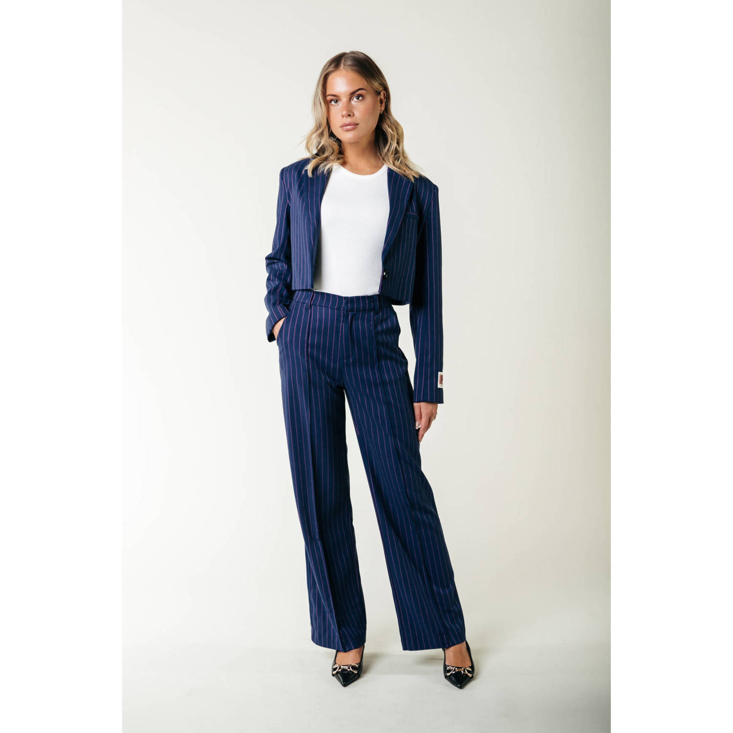 Colourful Rebel wide leg regular waist broek donkerblauw