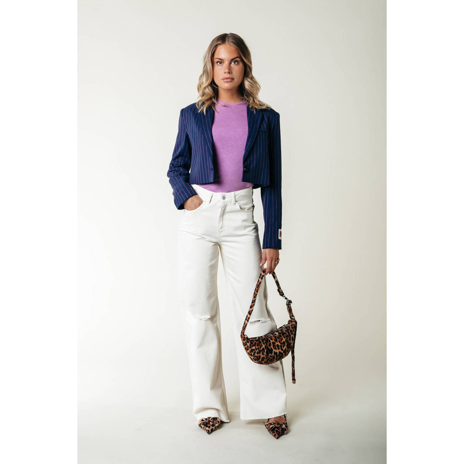 Colourful Rebel cropped blazer donkerblauw