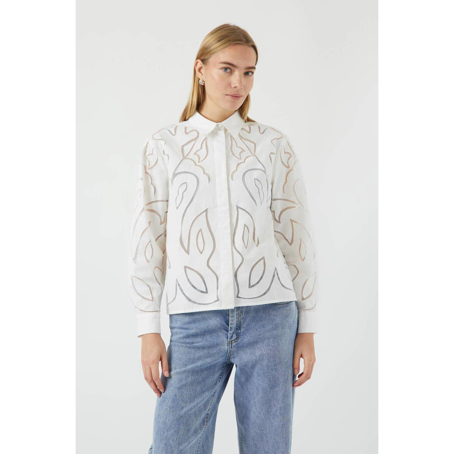Y.A.S blouse wit met pareldetail