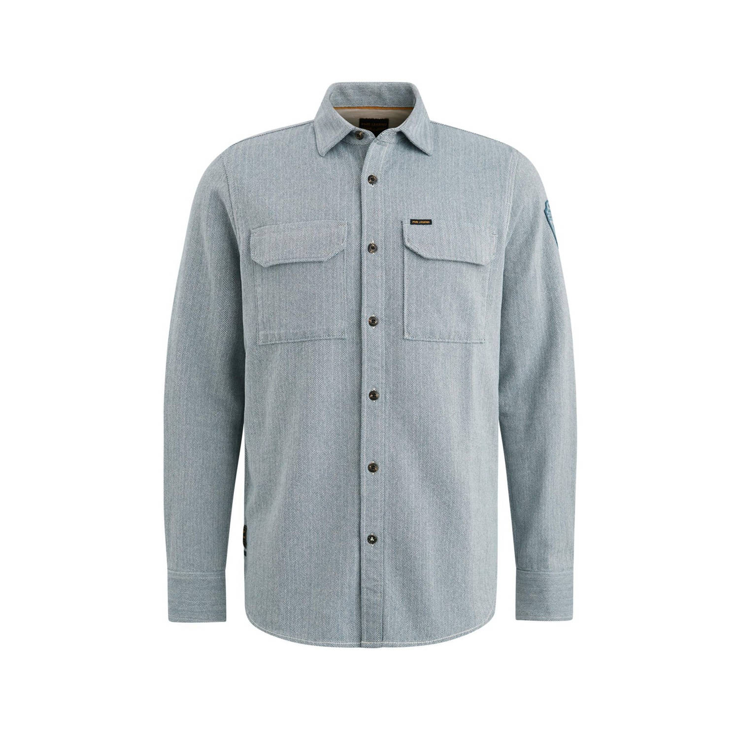 PME Legend Flanel Herringbo Lange Mouw Shirt Blue Heren