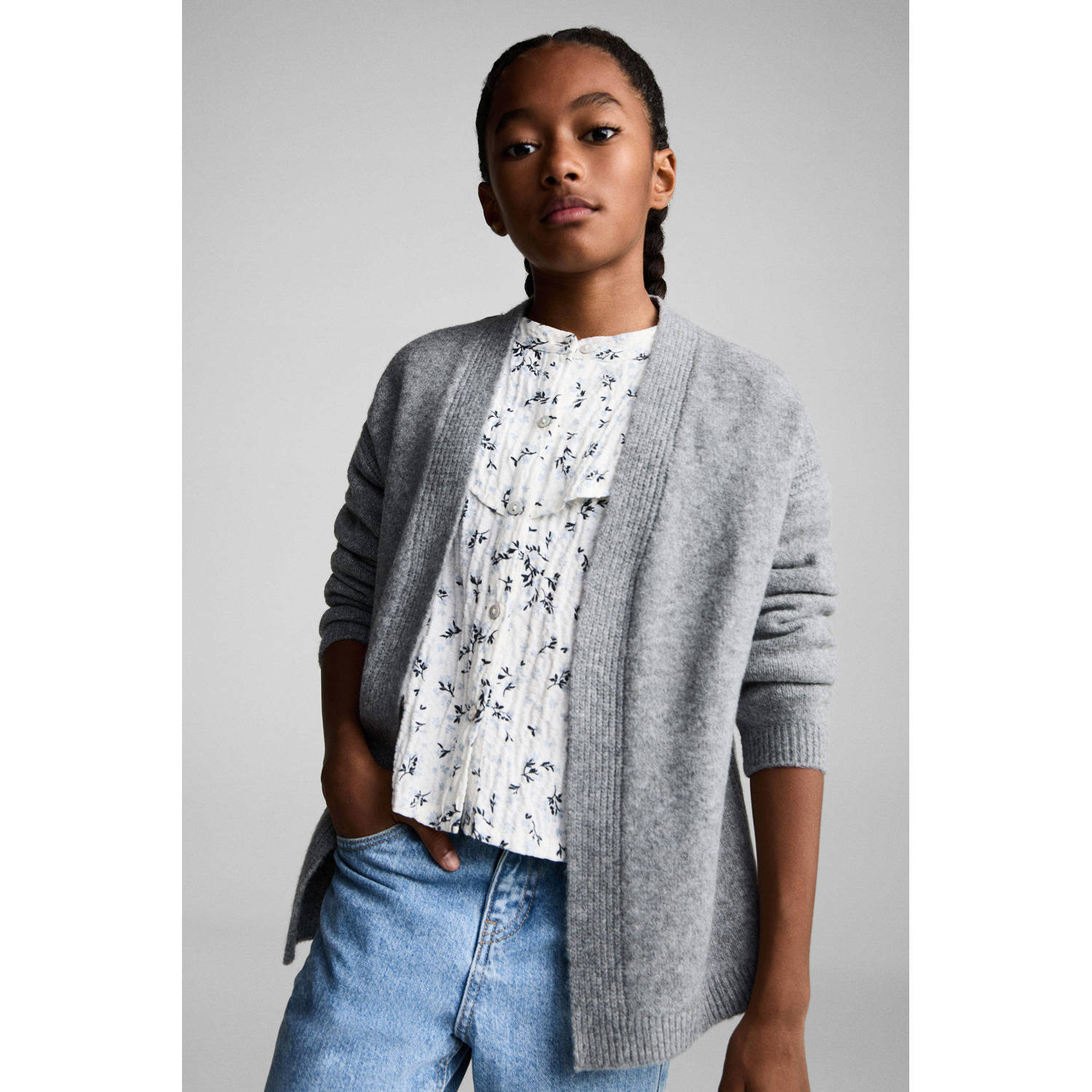 Mango Kids fijngebreid vest middengrijs
